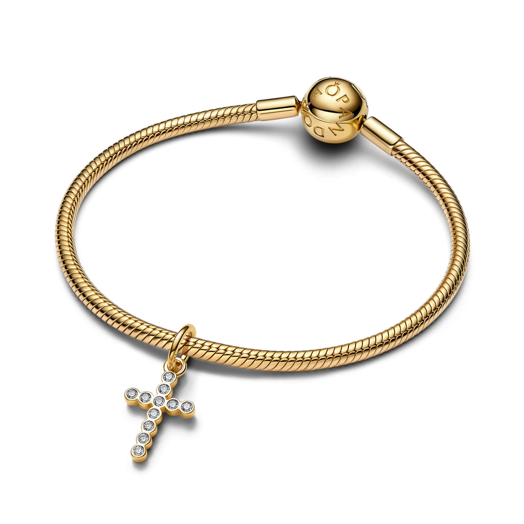 PANDORA Cross Dangle Charm 14K Gold Plated Unique Metal Blend Symbols Charms Bracelet Charm Jewelry Gift