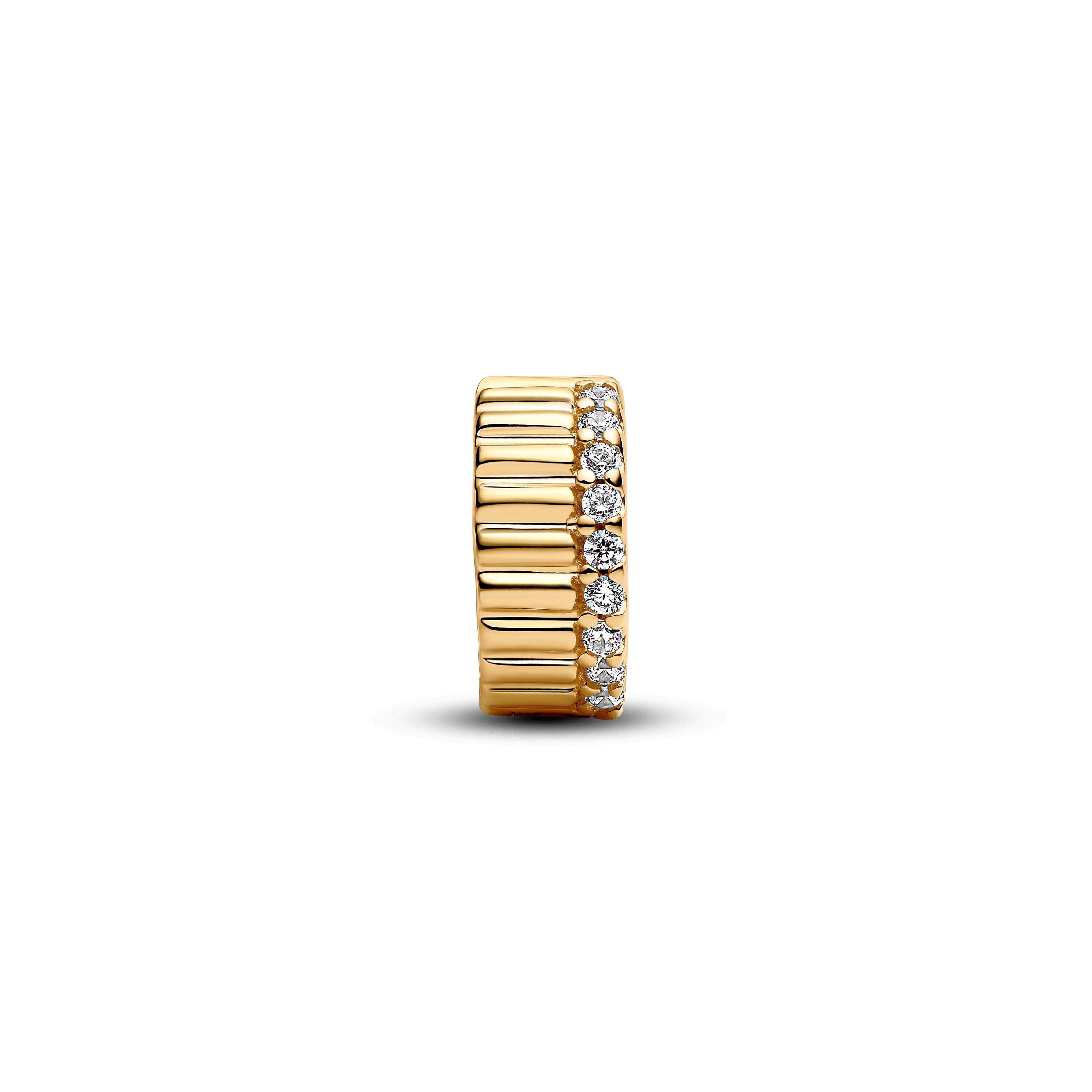 PANDORA Ribbed Clip Charm 14K Gold Plated Unique Metal Blend Charms Bracelet Charm Jewelry Gift