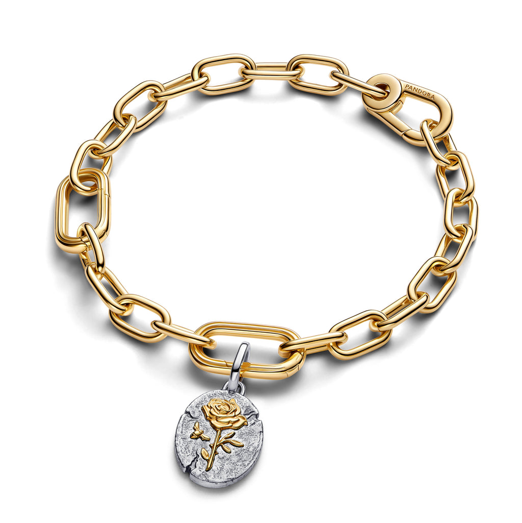 PANDORA Rose Medallion Charm 14K Gold Plated Unique Metal Blend Flowers Charms Bracelet Charm Jewelry Gift