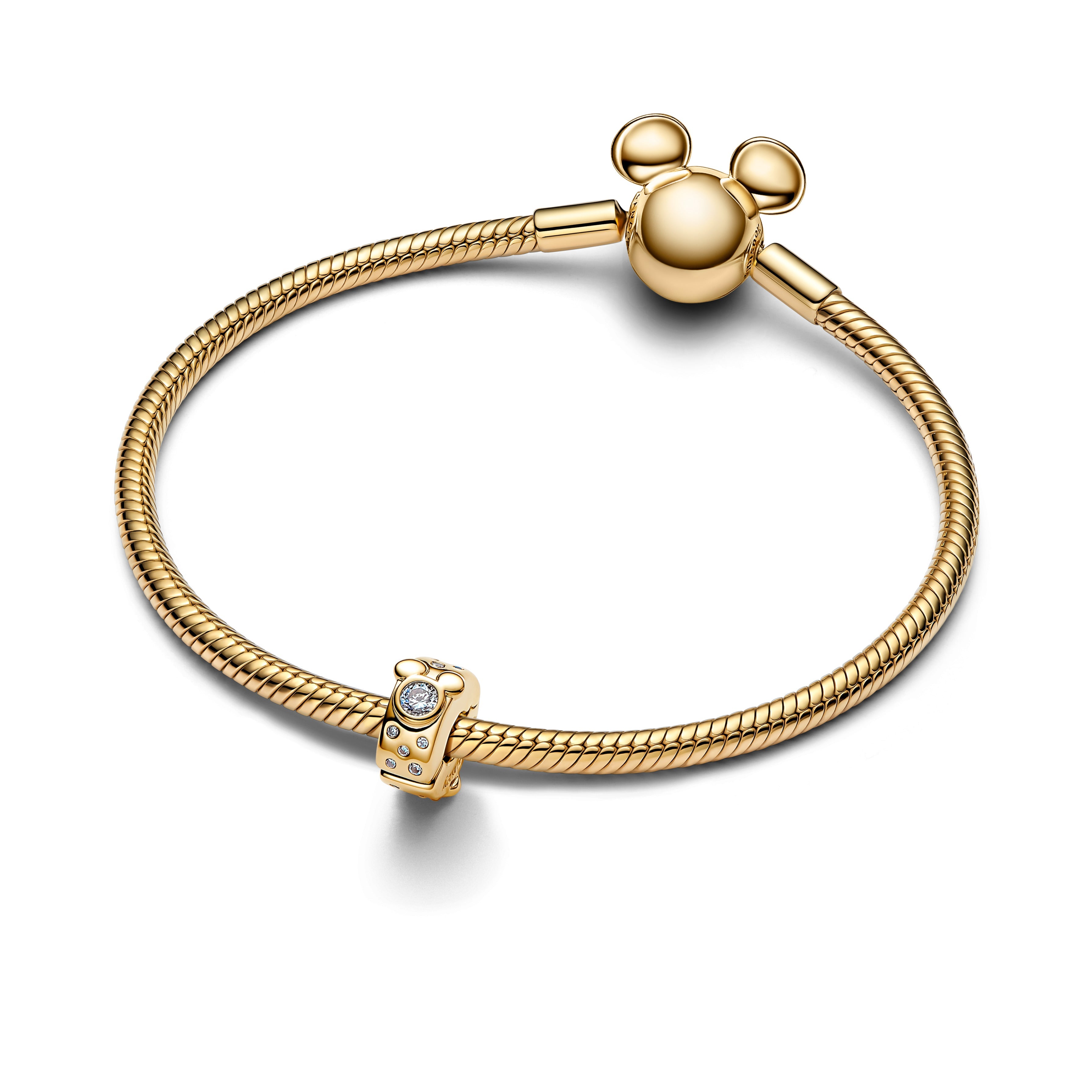 PANDORA Disney Mickey And Minnie Mouse Clip Charm 14K Gold Plated Unique Metal Blend Disney X PANDORA Charms Bracelet Charm Jewelry Gift