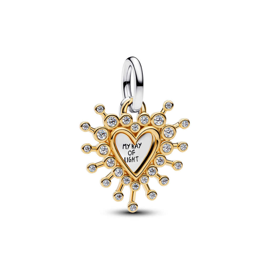 PANDORA Radiant Heart Double Dangle Charm 14K Gold Plated Unique Metal Blend Christmas Charms Bracelet Charm Jewelry Gift