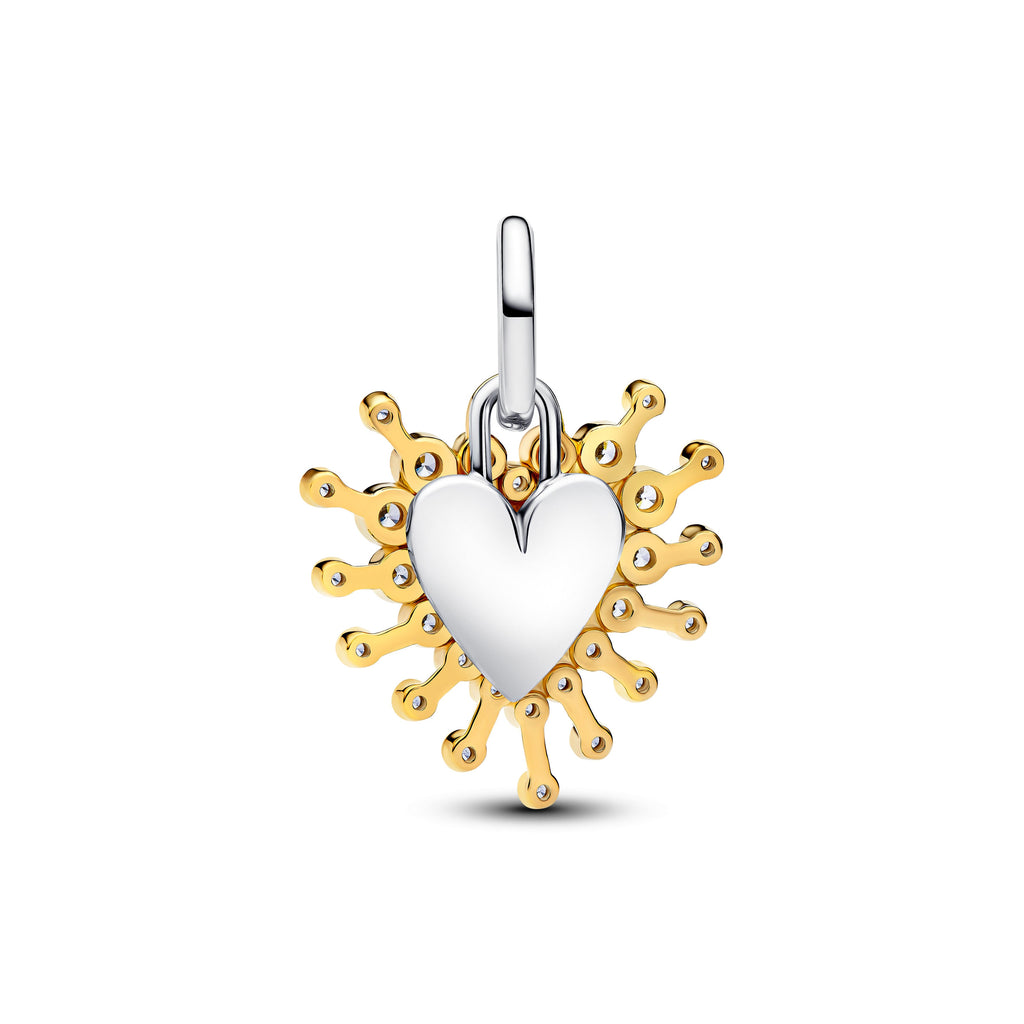 PANDORA Radiant Heart Double Dangle Charm 14K Gold Plated Unique Metal Blend Christmas Charms Bracelet Charm Jewelry Gift