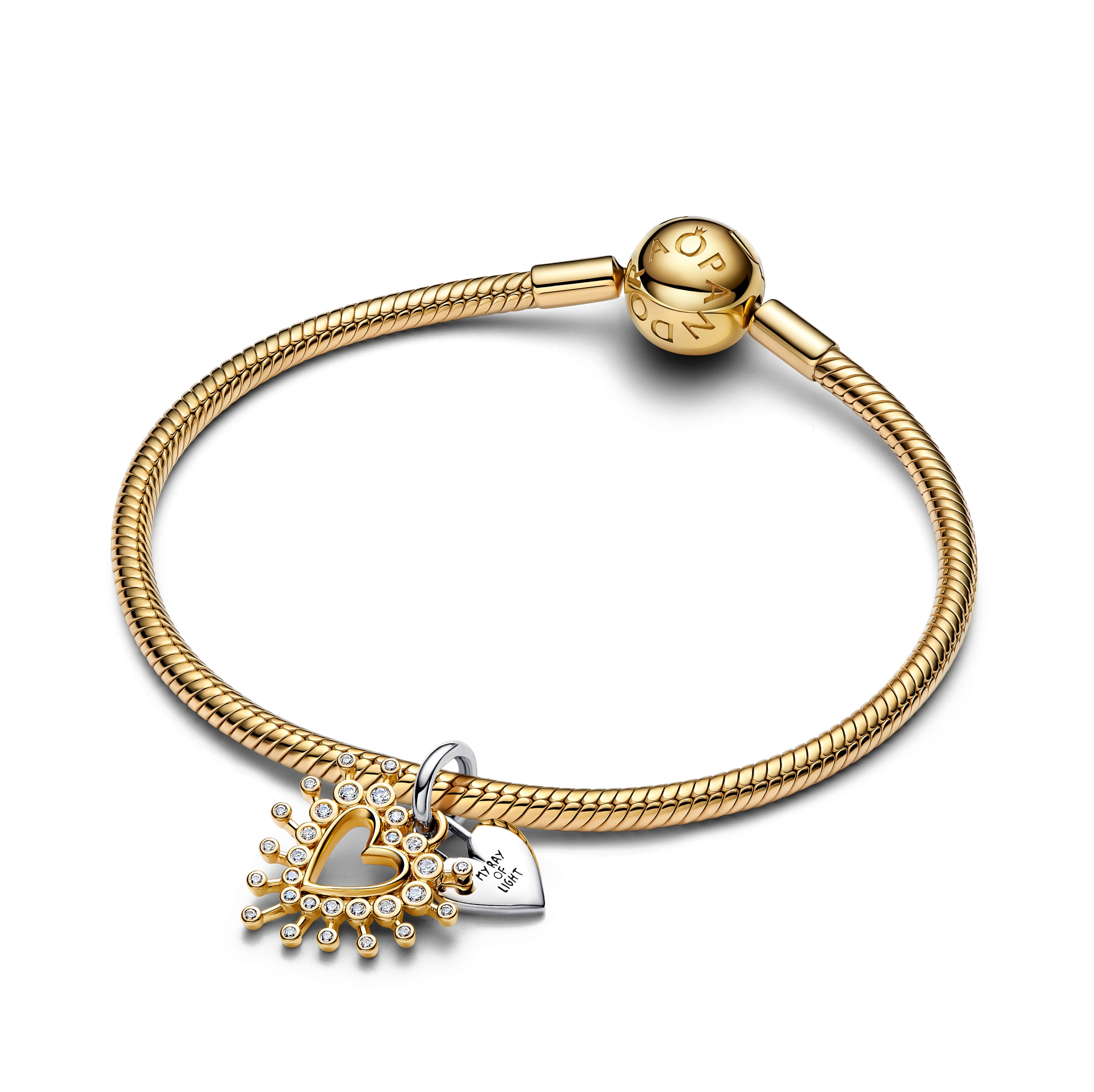 PANDORA Radiant Heart Double Dangle Charm 14K Gold Plated Unique Metal Blend Christmas Charms Bracelet Charm Jewelry Gift