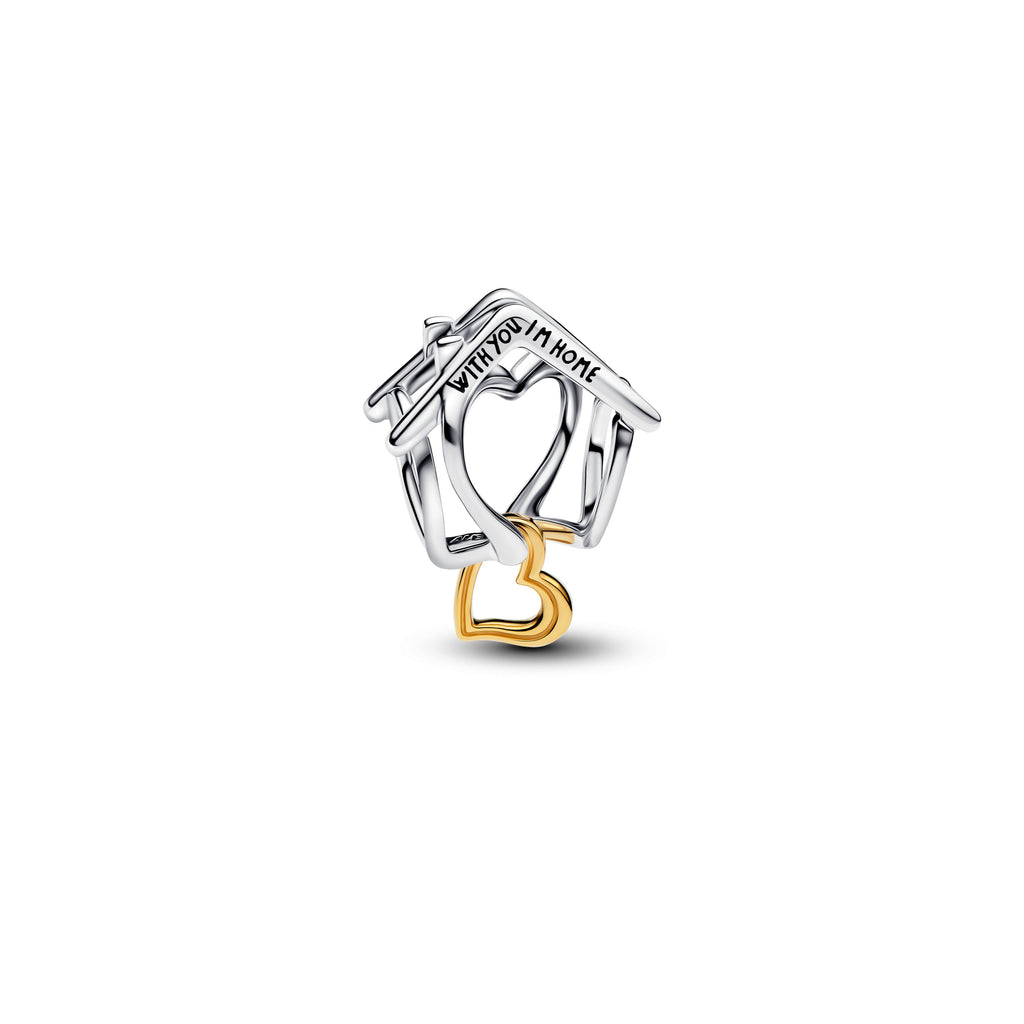 PANDORA Home And Heart Charm 14K Gold Plated Unique Metal Blend Family And Friends Charms Bracelet Charm Jewelry Gift