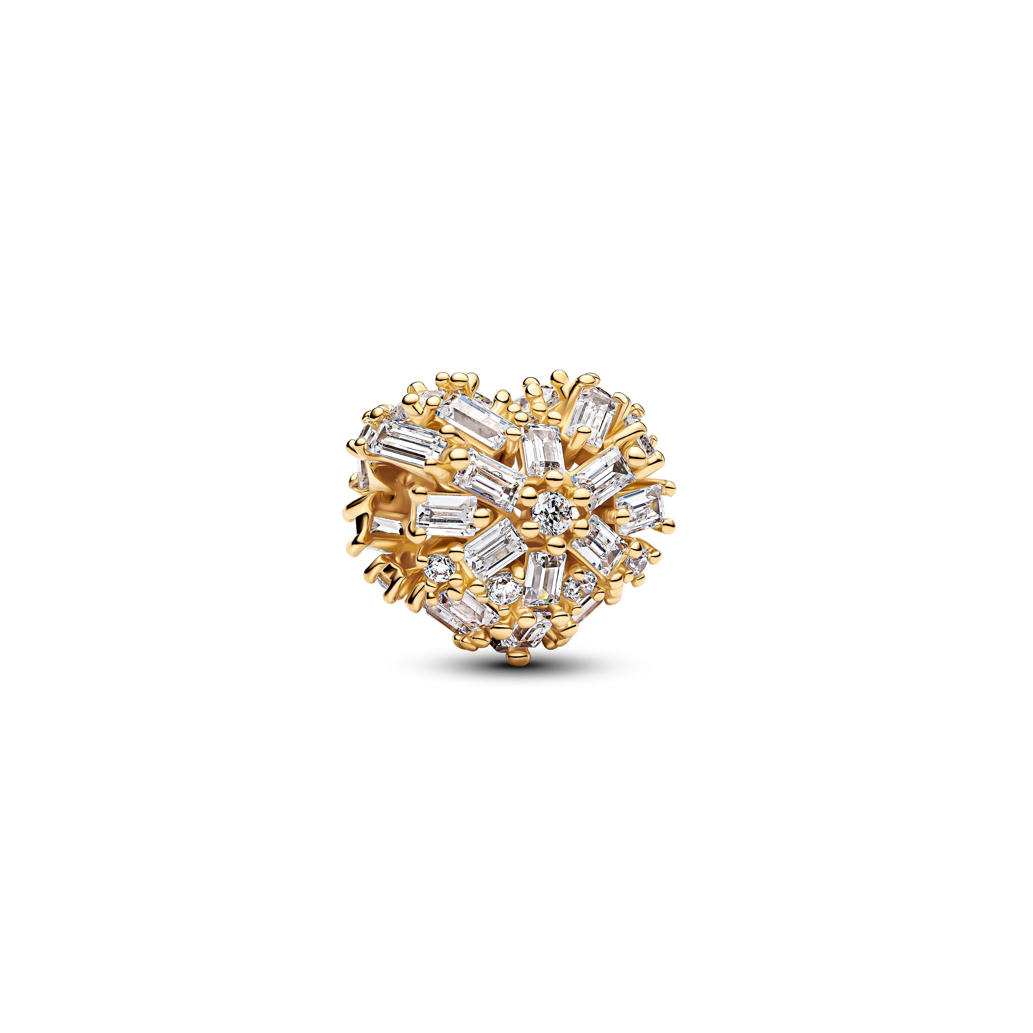 PANDORA Sparkling Heart Charm 14K Gold Plated Unique Metal Blend Christmas Charms Bracelet Charm Jewelry Gift
