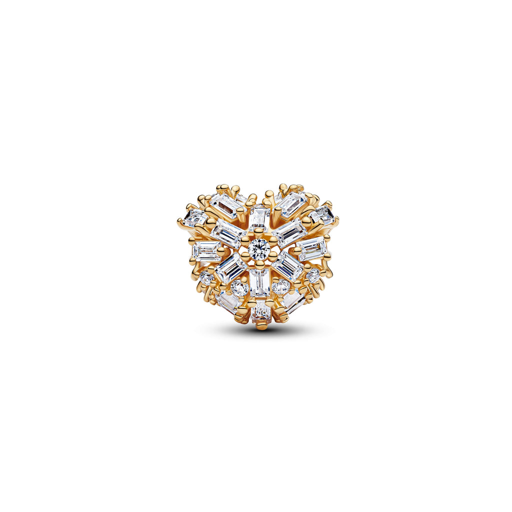 PANDORA Sparkling Heart Charm 14K Gold Plated Unique Metal Blend Christmas Charms Bracelet Charm Jewelry Gift