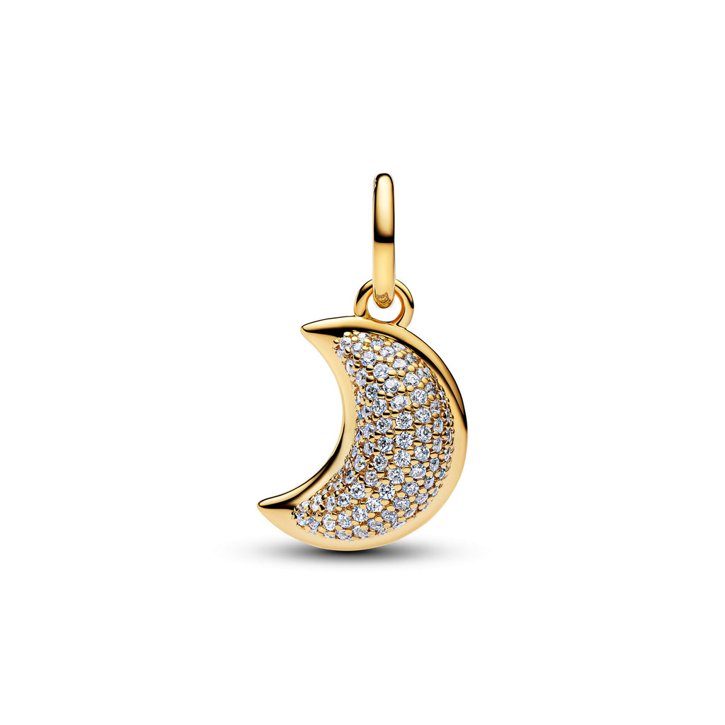 PANDORA Sparkling Crescent Moon Dangle Charm 14K Gold Plated Unique Metal Blend Charms Bracelet Charm Jewelry Gift
