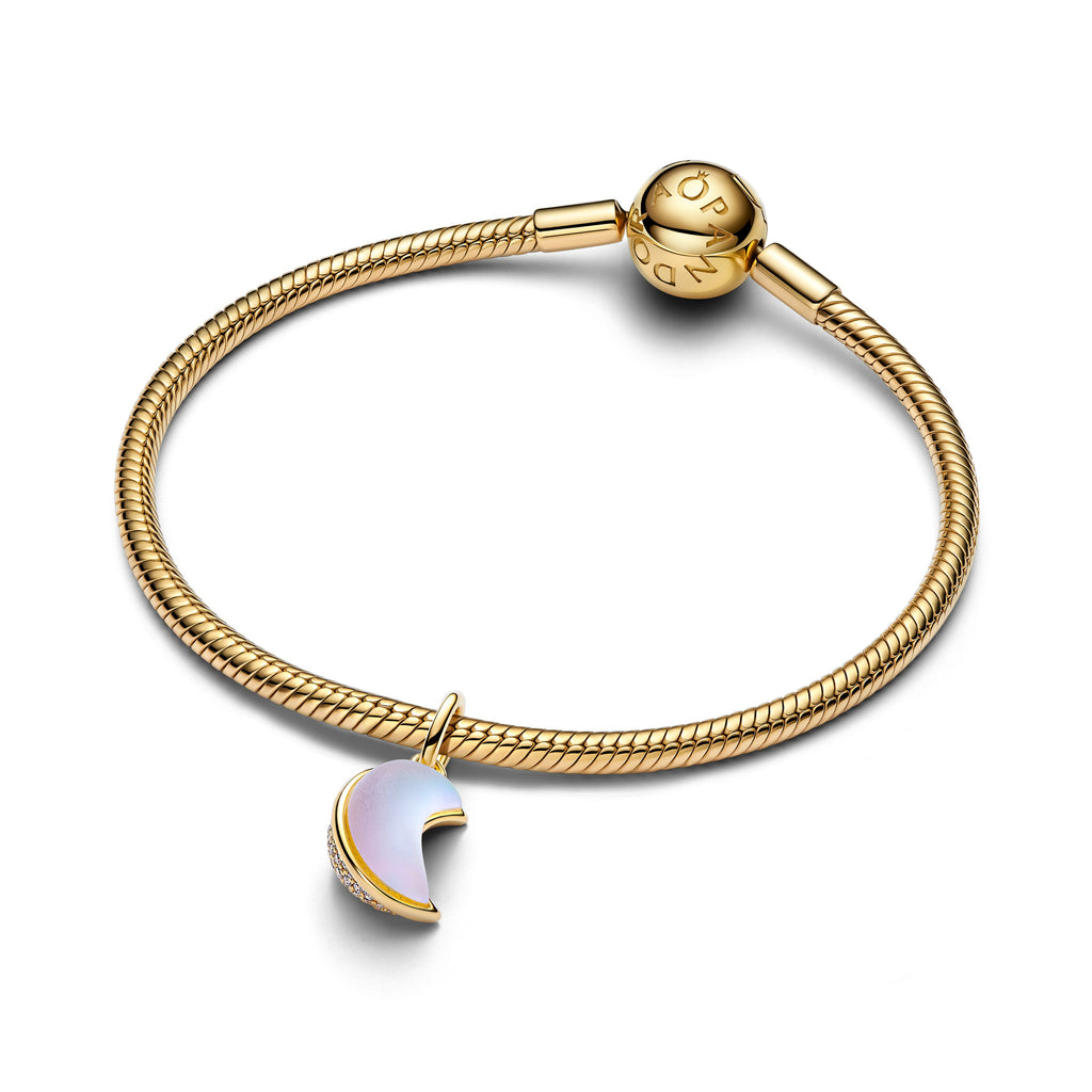 PANDORA Sparkling Crescent Moon Dangle Charm 14K Gold Plated Unique Metal Blend Charms Bracelet Charm Jewelry Gift
