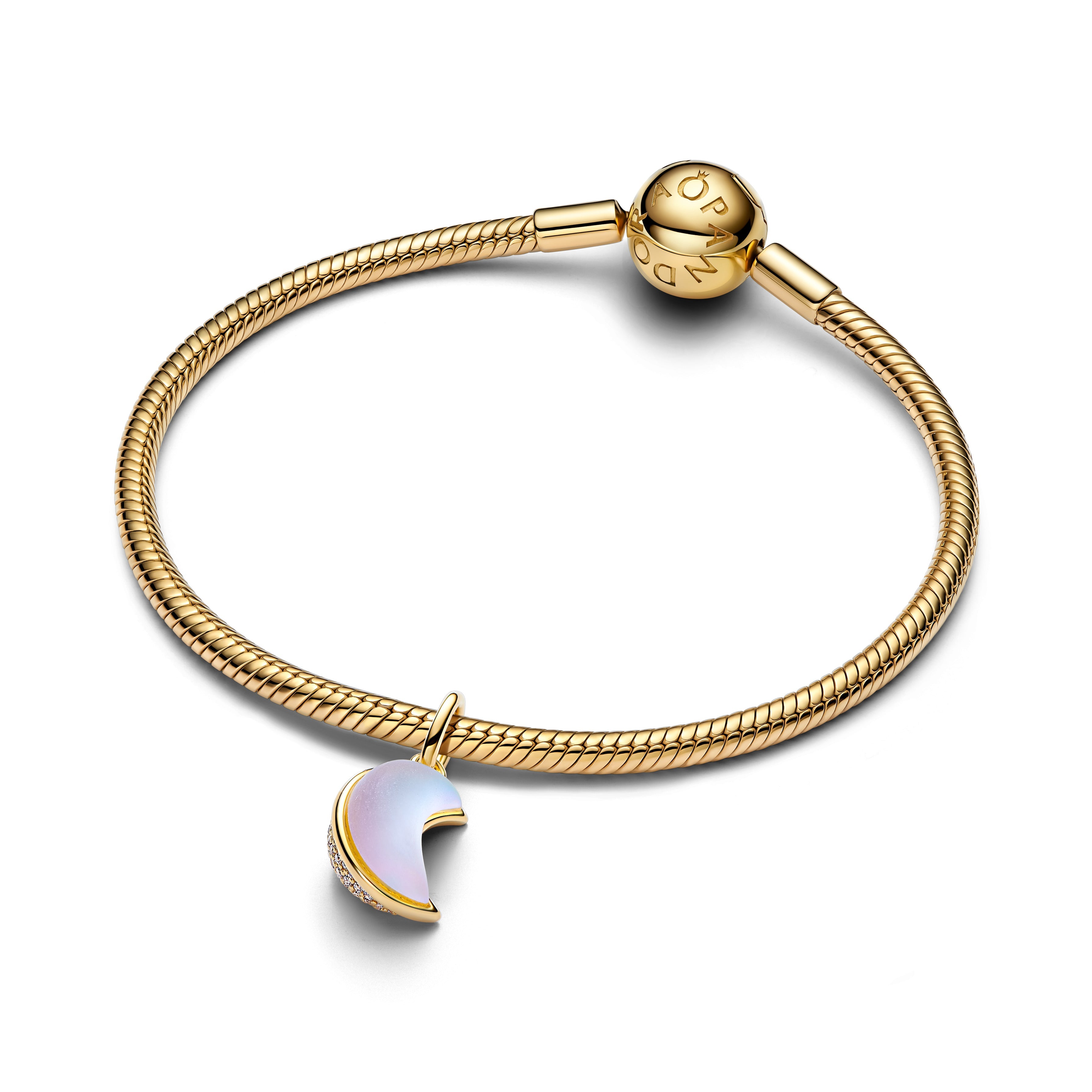 PANDORA Sparkling Crescent Moon Dangle Charm 14K Gold Plated Unique Metal Blend Charms Bracelet Charm Jewelry Gift