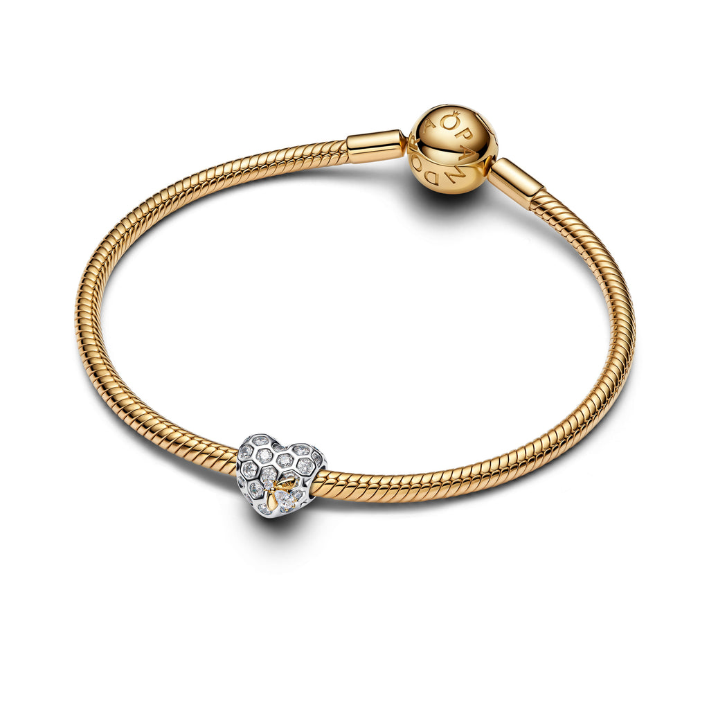 PANDORA Bridgerton Honeycomb And Bee Heart Charm 14K Gold Plated Unique Metal Blend Charms Bracelet Charm Jewelry Gift