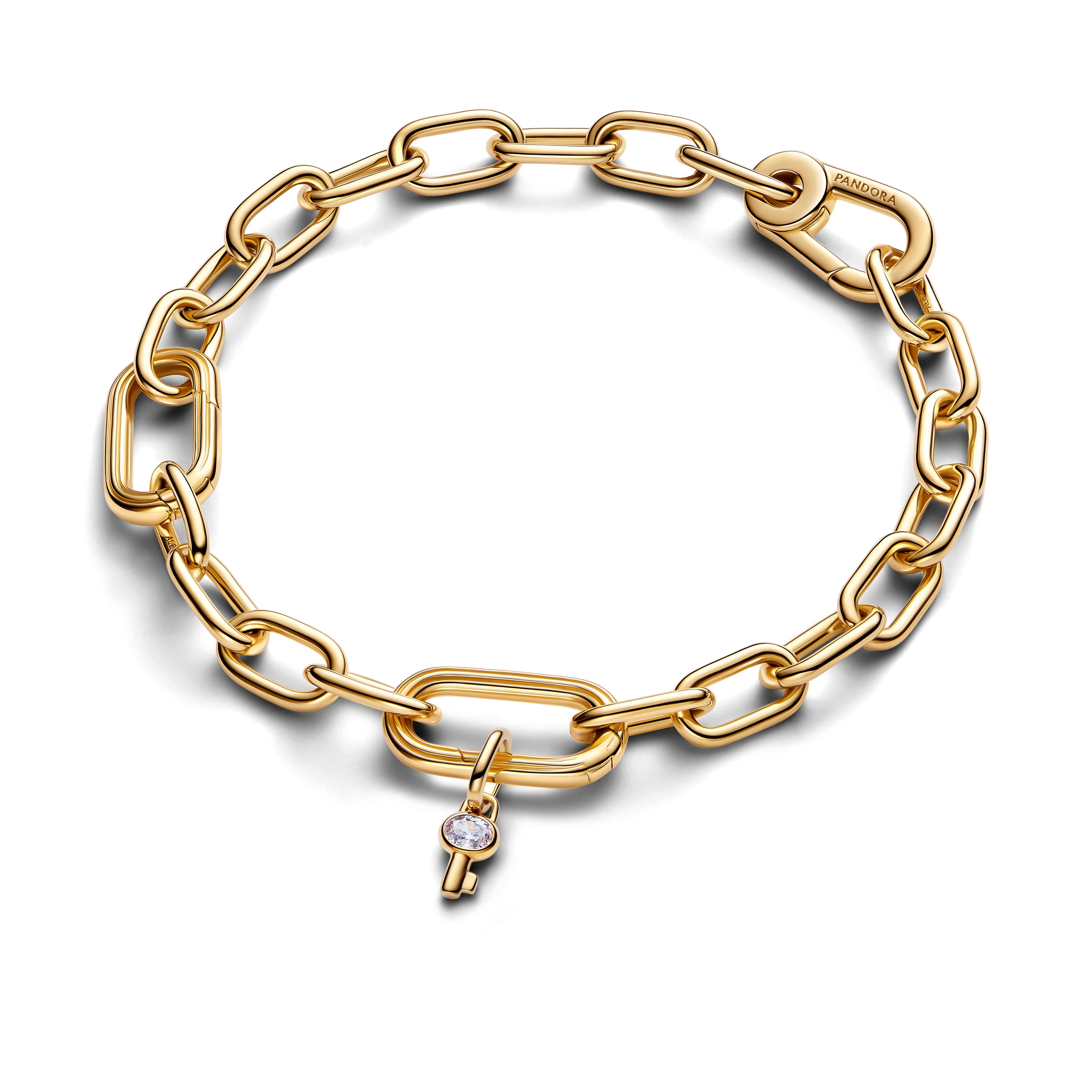 PANDORA Key Mini Dangle Charm 14K Gold Plated Unique Metal Blend Key Padlock Charms Bracelet Charm Jewelry Gift
