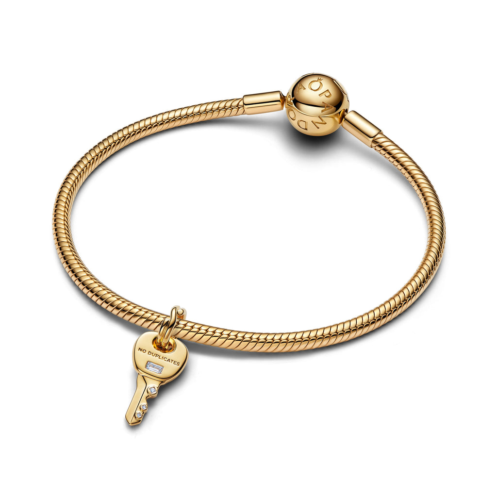 PANDORA Key Dangle Charm 14K Gold Plated Unique Metal Blend Key Padlock Charms Bracelet Charm Jewelry Gift