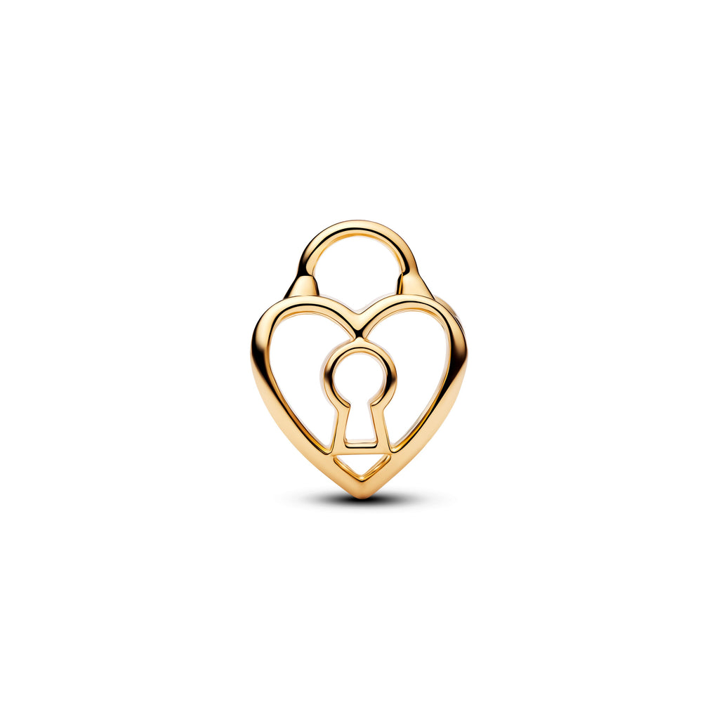 PANDORA Openwork Heart Padlock Charm 14K Gold Plated Unique Metal Blend Charms Bracelet Charm Jewelry Gift
