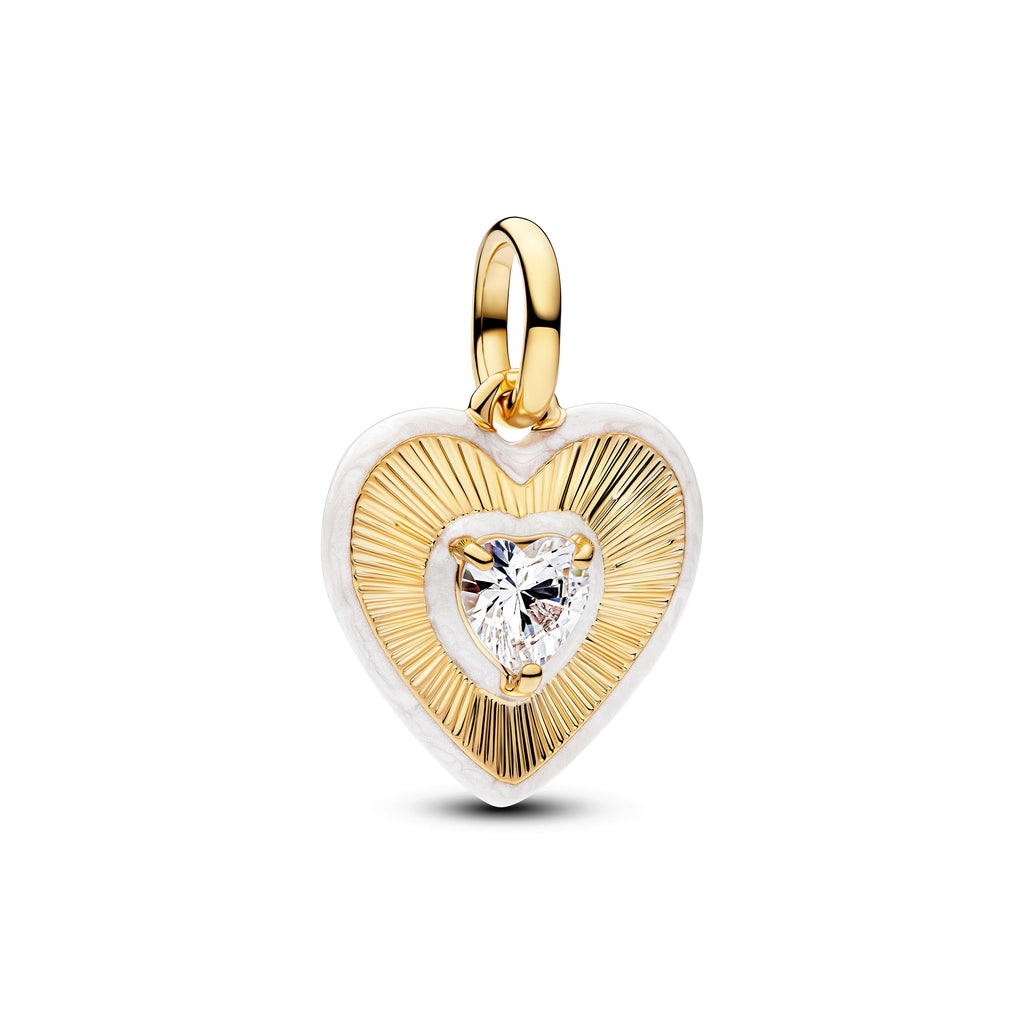 PANDORA Radiating White Heart Medallion Charm 14K Gold Plated Unique Metal Blend Charms Bracelet Charm Jewelry Gift