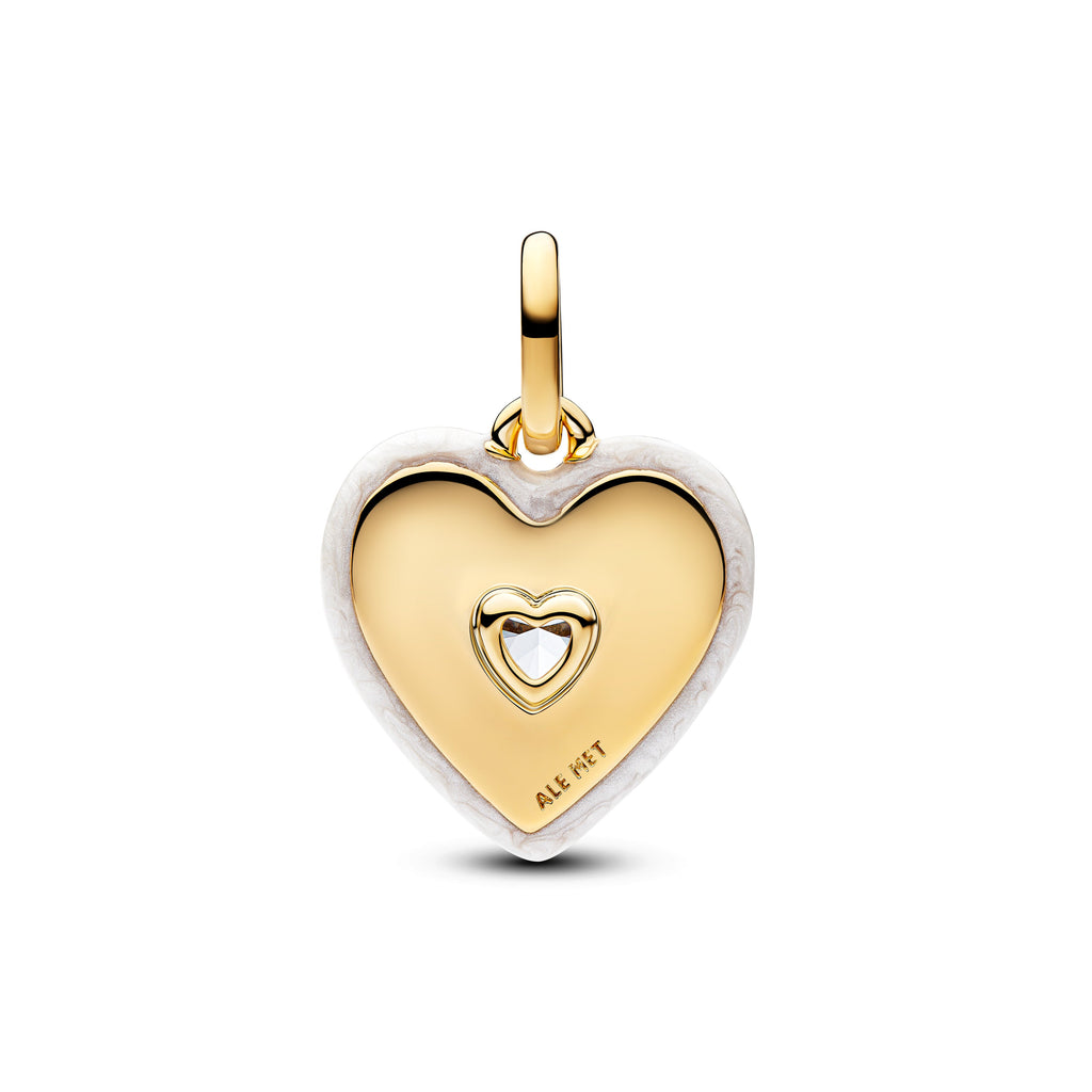 PANDORA Radiating White Heart Medallion Charm 14K Gold Plated Unique Metal Blend Charms Bracelet Charm Jewelry Gift