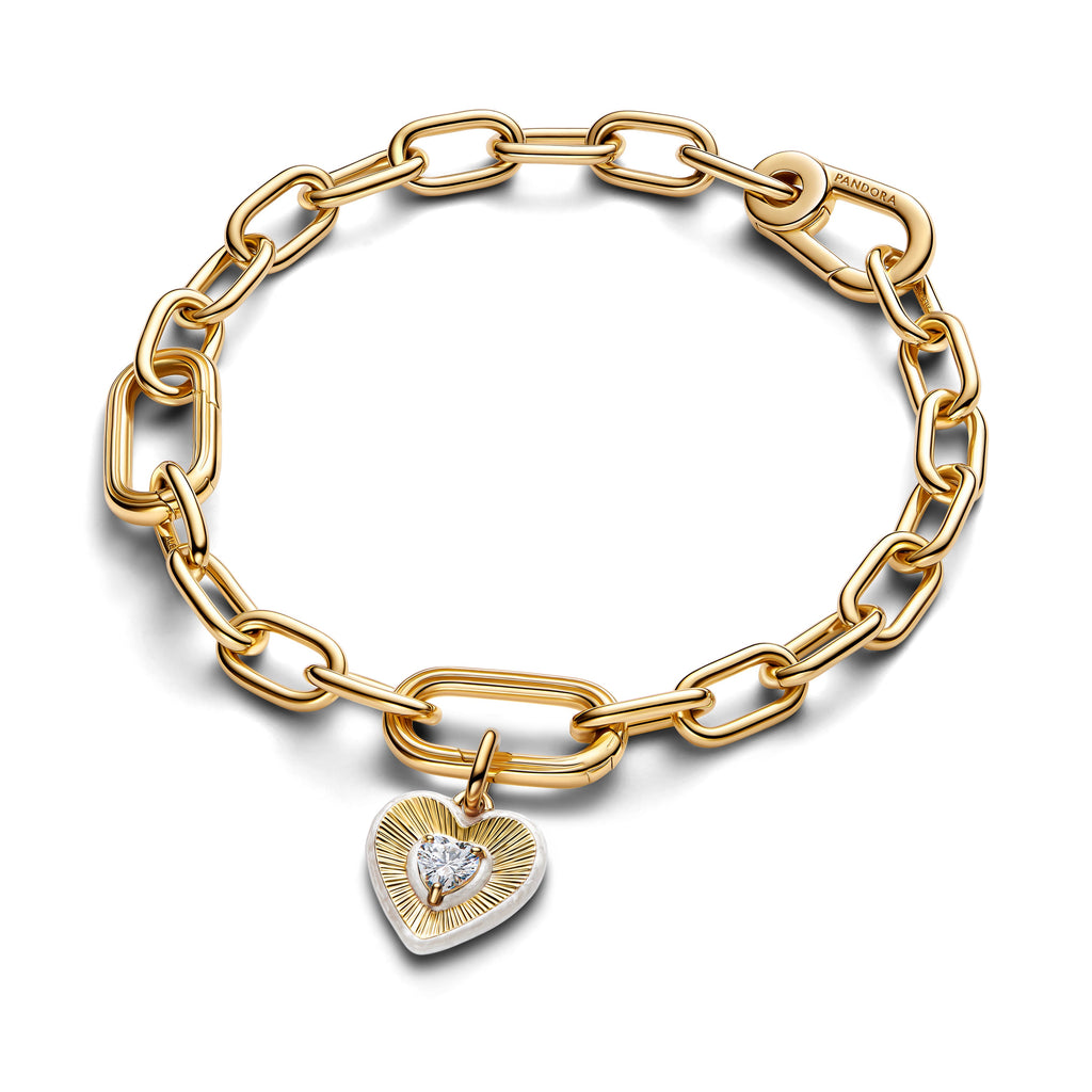 PANDORA Radiating White Heart Medallion Charm 14K Gold Plated Unique Metal Blend Charms Bracelet Charm Jewelry Gift