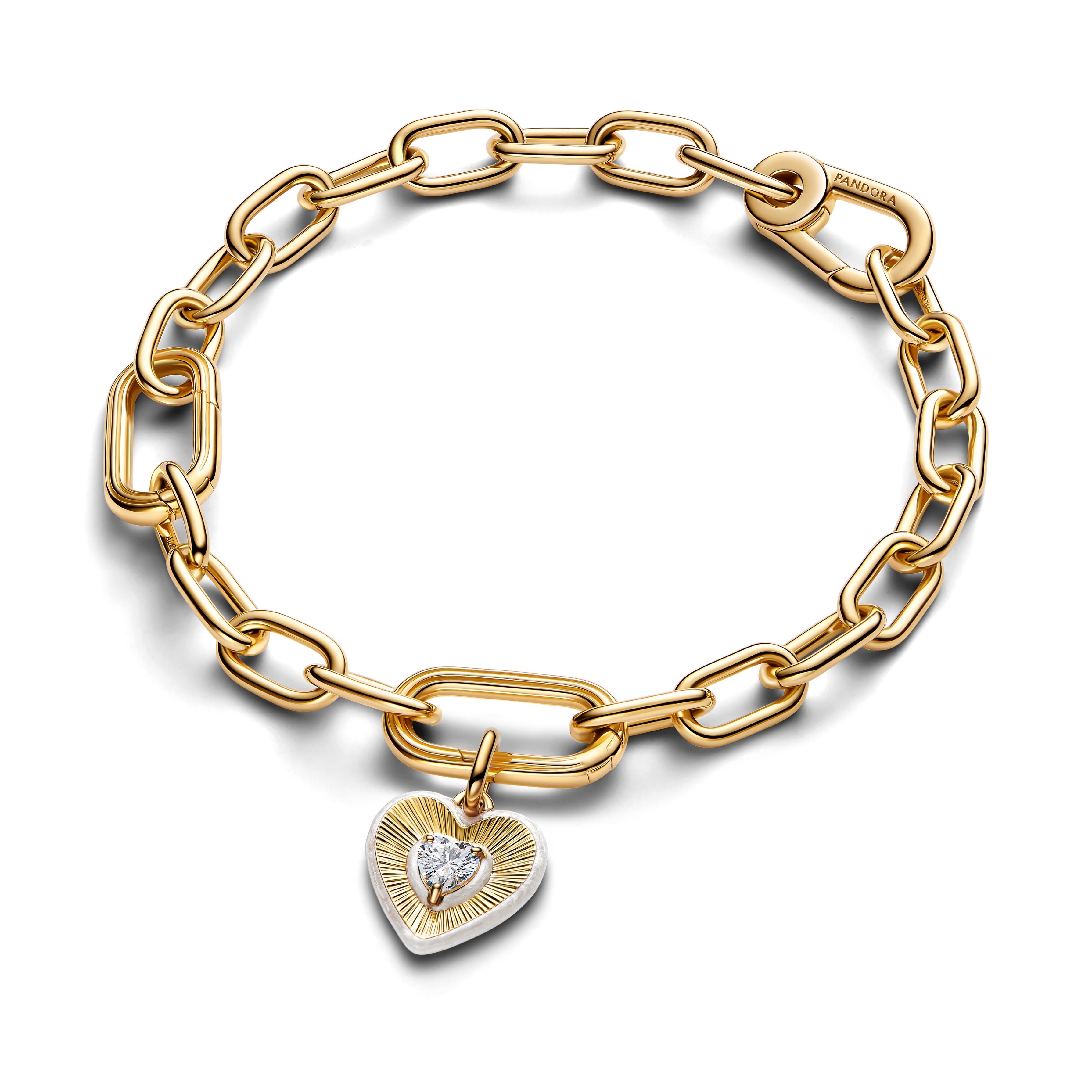 PANDORA Radiating White Heart Medallion Charm 14K Gold Plated Unique Metal Blend Charms Bracelet Charm Jewelry Gift