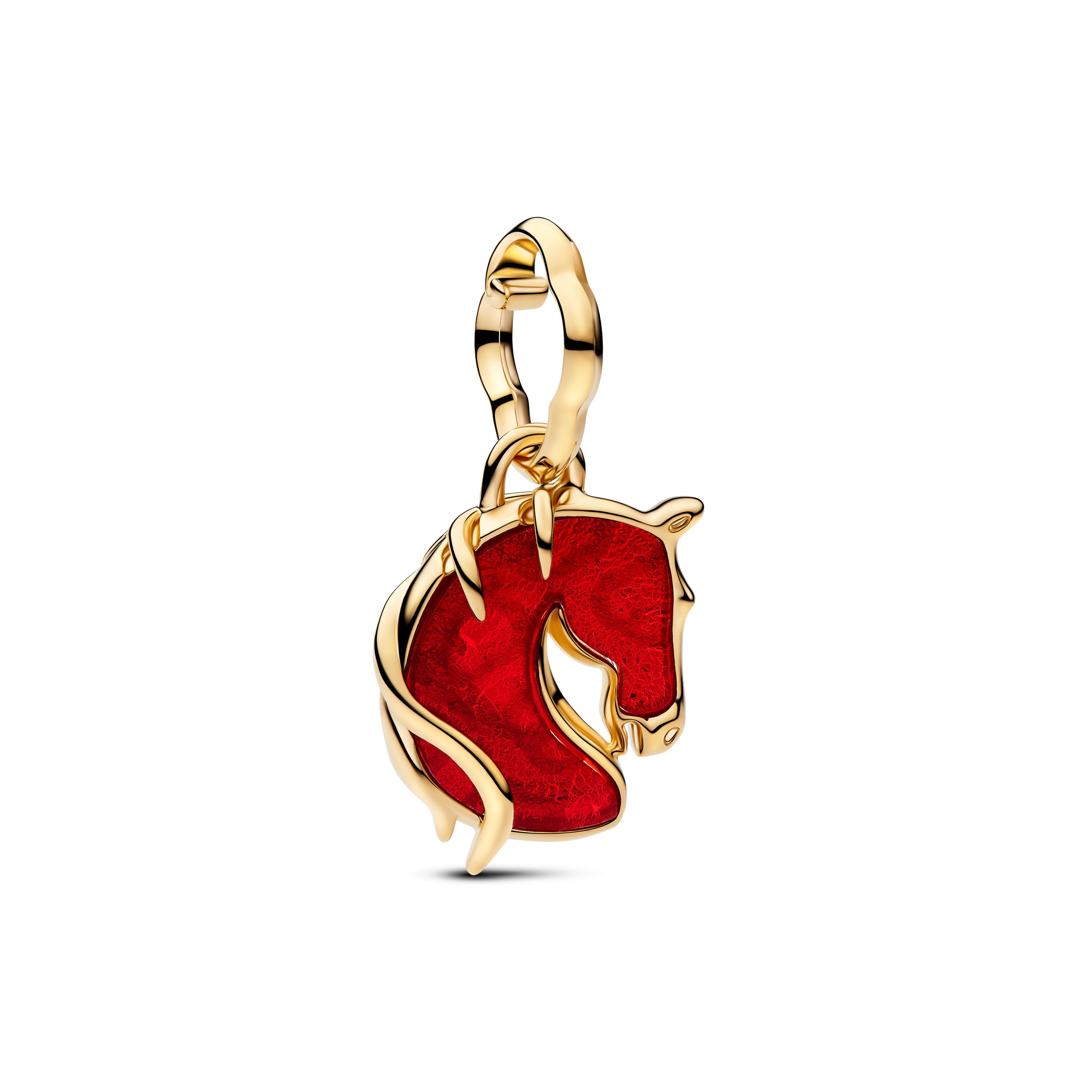 PANDORA Red Fire Horse Murano Glass Dangle Charm 14K Gold Plated Unique Metal Blend Animals Charms Bracelet Charm Jewelry Gift