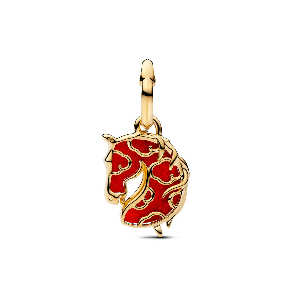 PANDORA Red Fire Horse Murano Glass Dangle Charm 14K Gold Plated Unique Metal Blend Animals Charms Bracelet Charm Jewelry Gift
