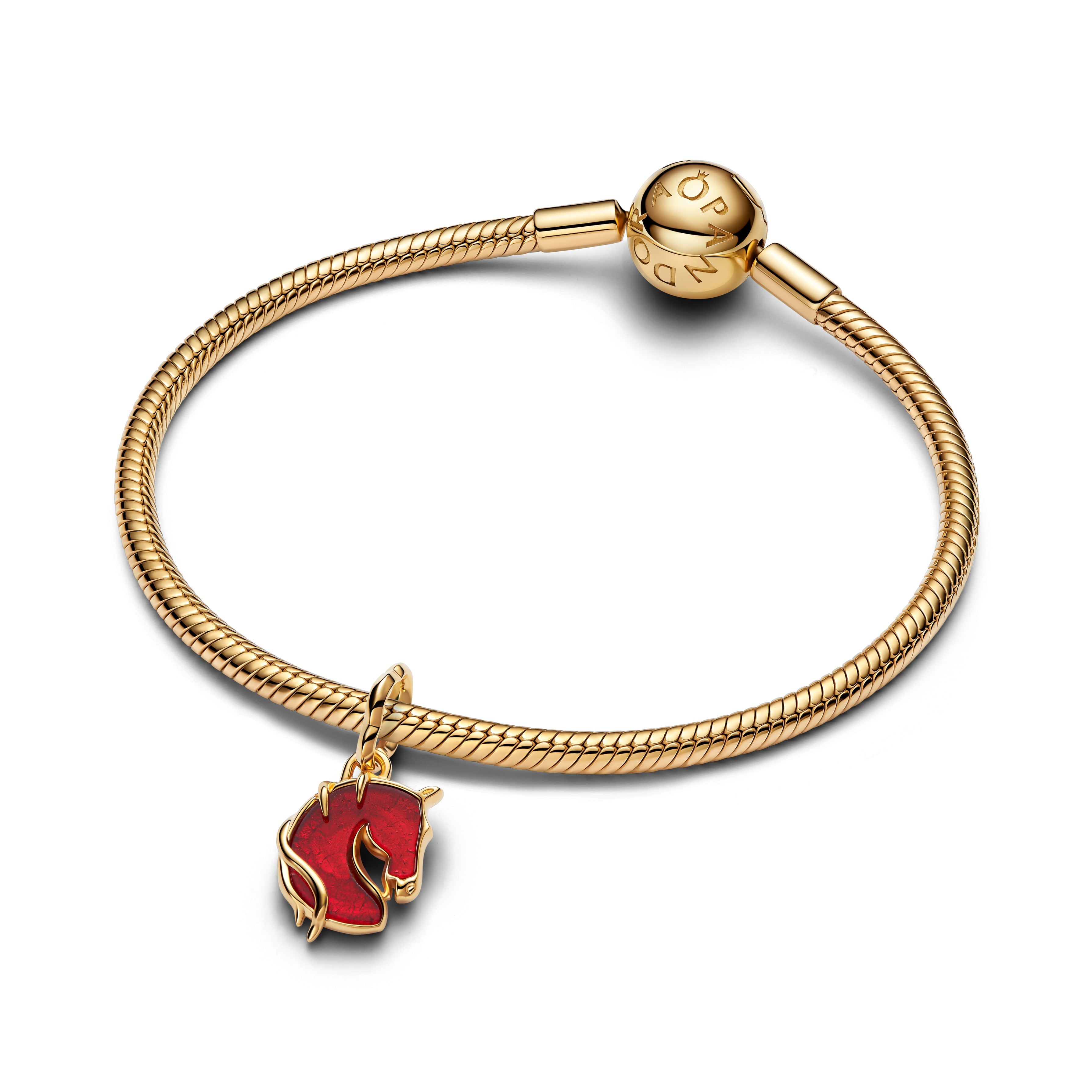 PANDORA Red Fire Horse Murano Glass Dangle Charm 14K Gold Plated Unique Metal Blend Animals Charms Bracelet Charm Jewelry Gift