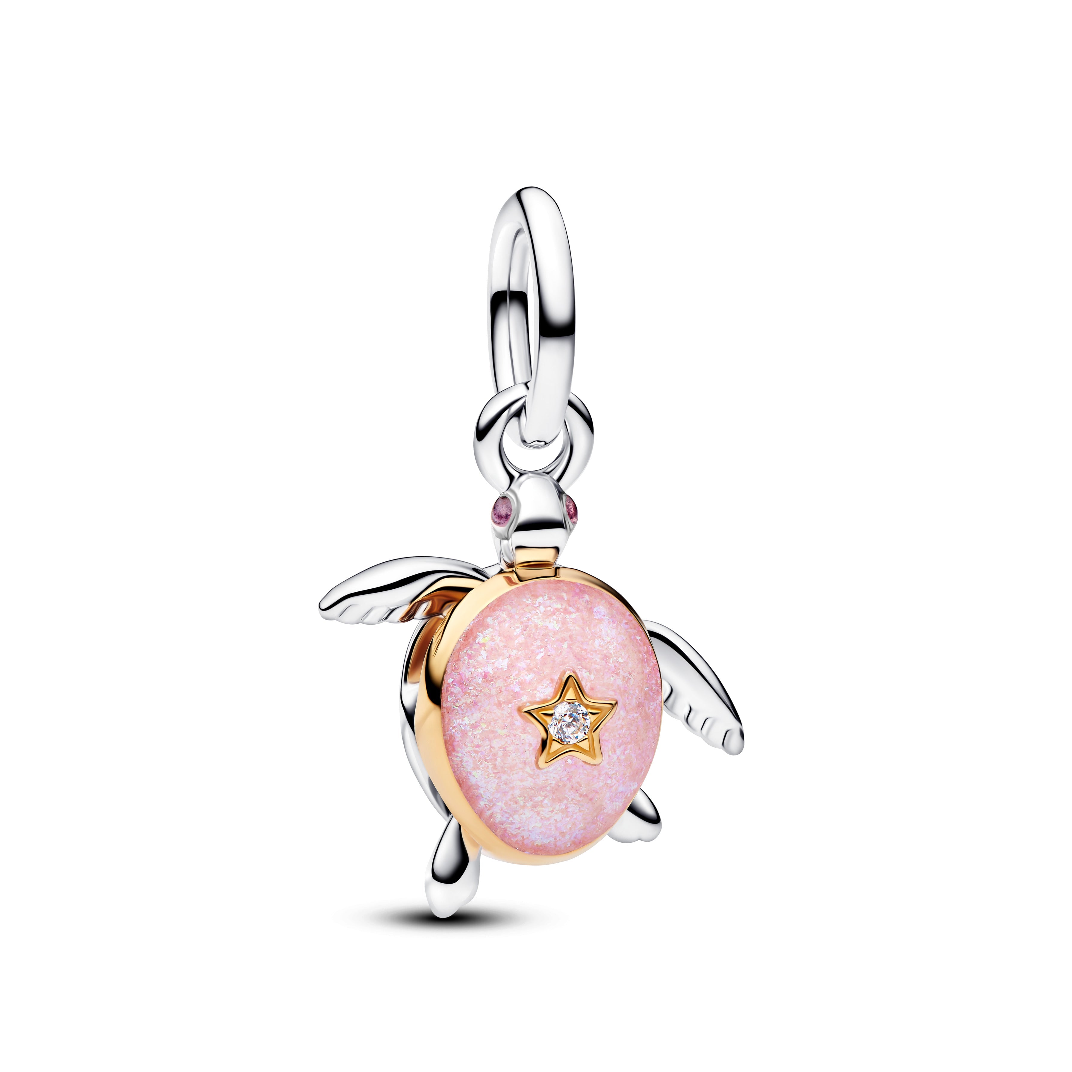 PANDORA 2026 Pink Sea Turtle Lab-grown Diamond Dangle Charm 14K Gold Plated Unique Metal Blend Animals Charms Bracelet Charm Jewelry Gift