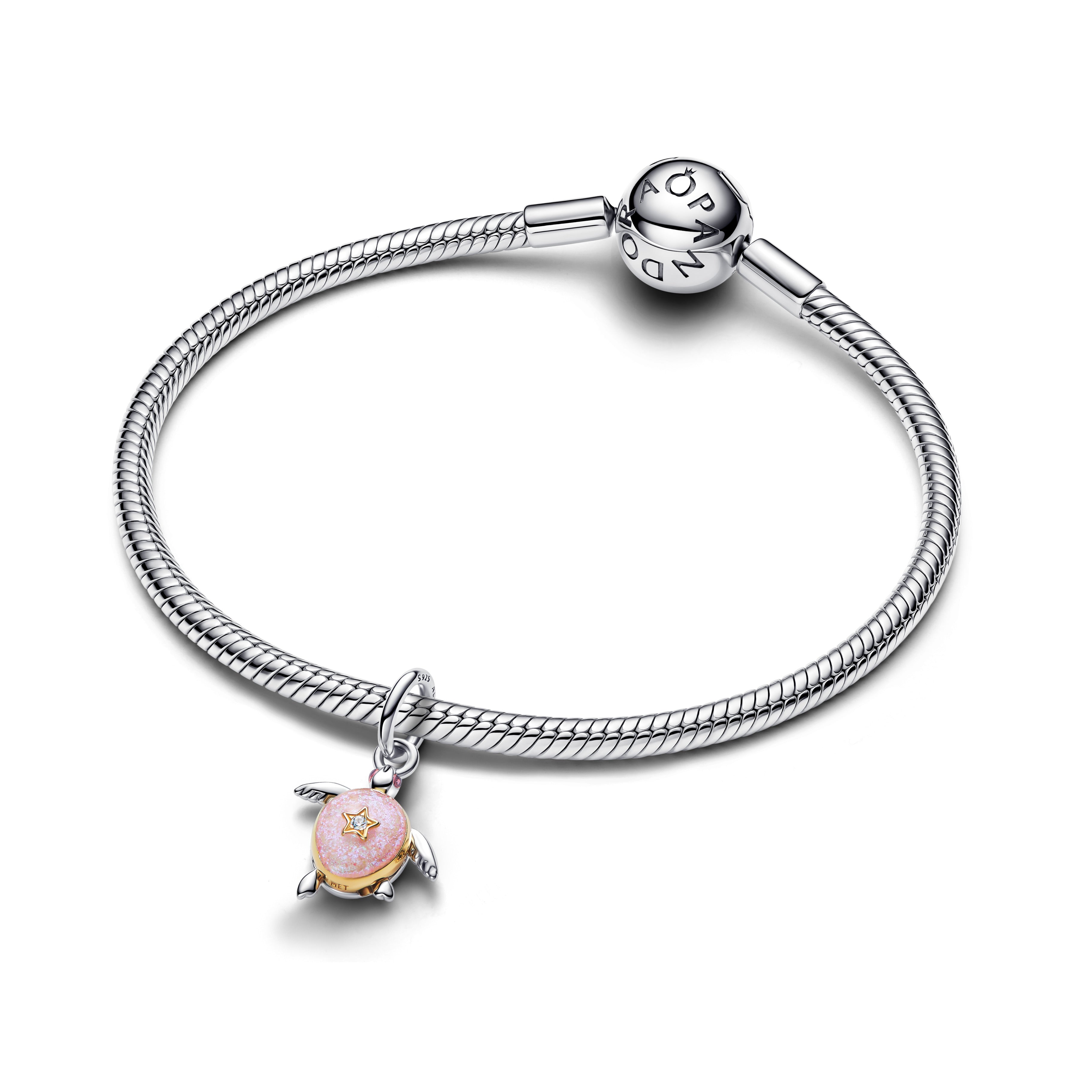 PANDORA 2026 Pink Sea Turtle Lab-grown Diamond Dangle Charm 14K Gold Plated Unique Metal Blend Animals Charms Bracelet Charm Jewelry Gift