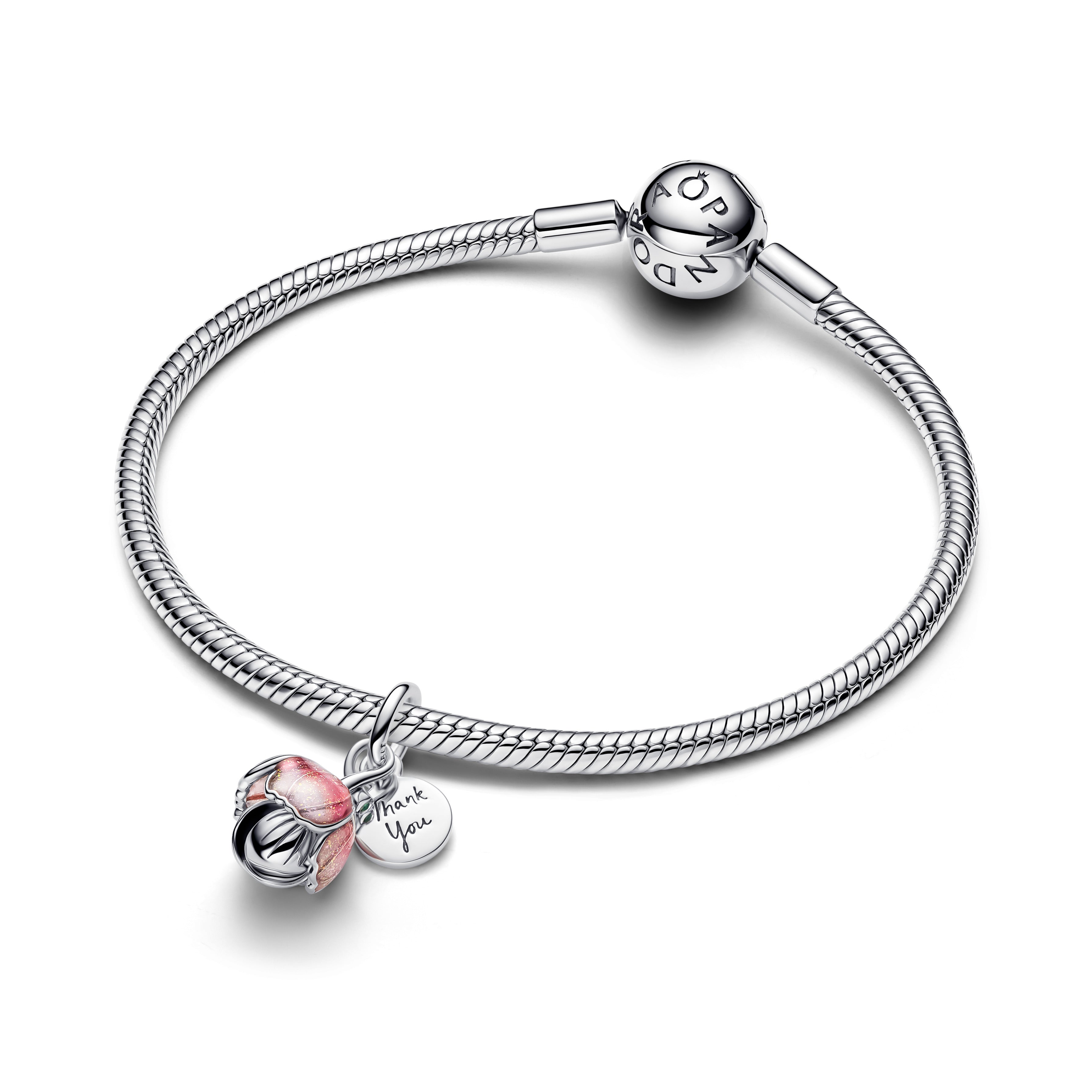 PANDORA Two-Tone Blooming Flower Dangle Charm Enamel Flowers Charms Bracelet Charm Jewelry Gift