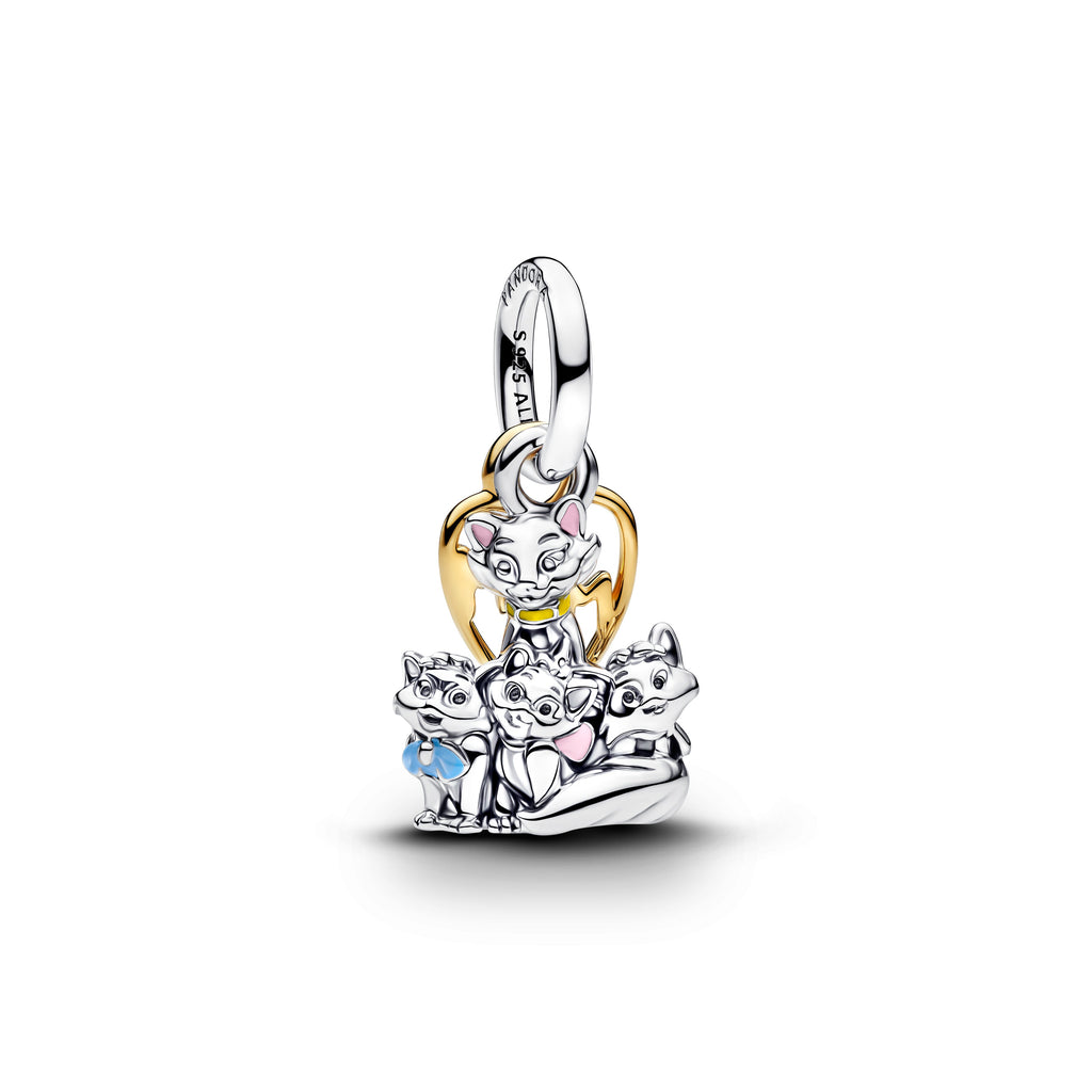 PANDORA Disney Aristocats Duchess And Kittens Dangle Charm 14K Gold Plated Unique Metal Blend Animals Charms Bracelet Charm Jewelry Gift