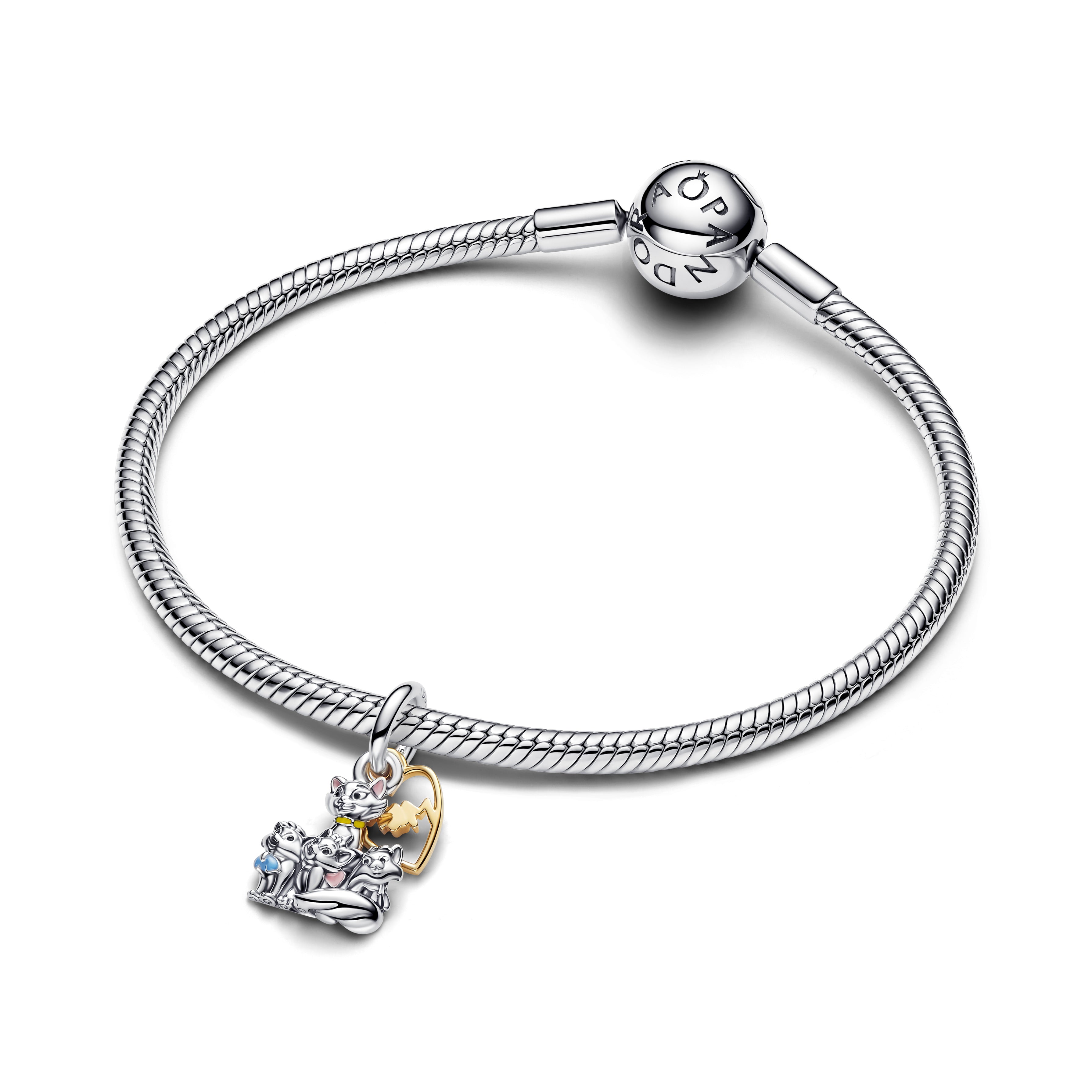 PANDORA Disney Aristocats Duchess And Kittens Dangle Charm 14K Gold Plated Unique Metal Blend Animals Charms Bracelet Charm Jewelry Gift