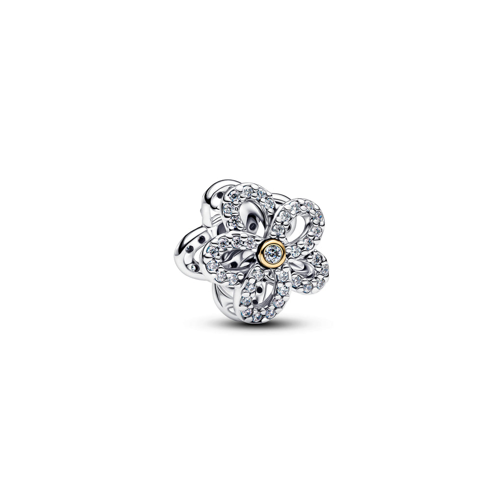 PANDORA Pavé Flower Openwork Charm 14K Gold Plated Unique Metal Blend Flowers Charms Bracelet Charm Jewelry Gift