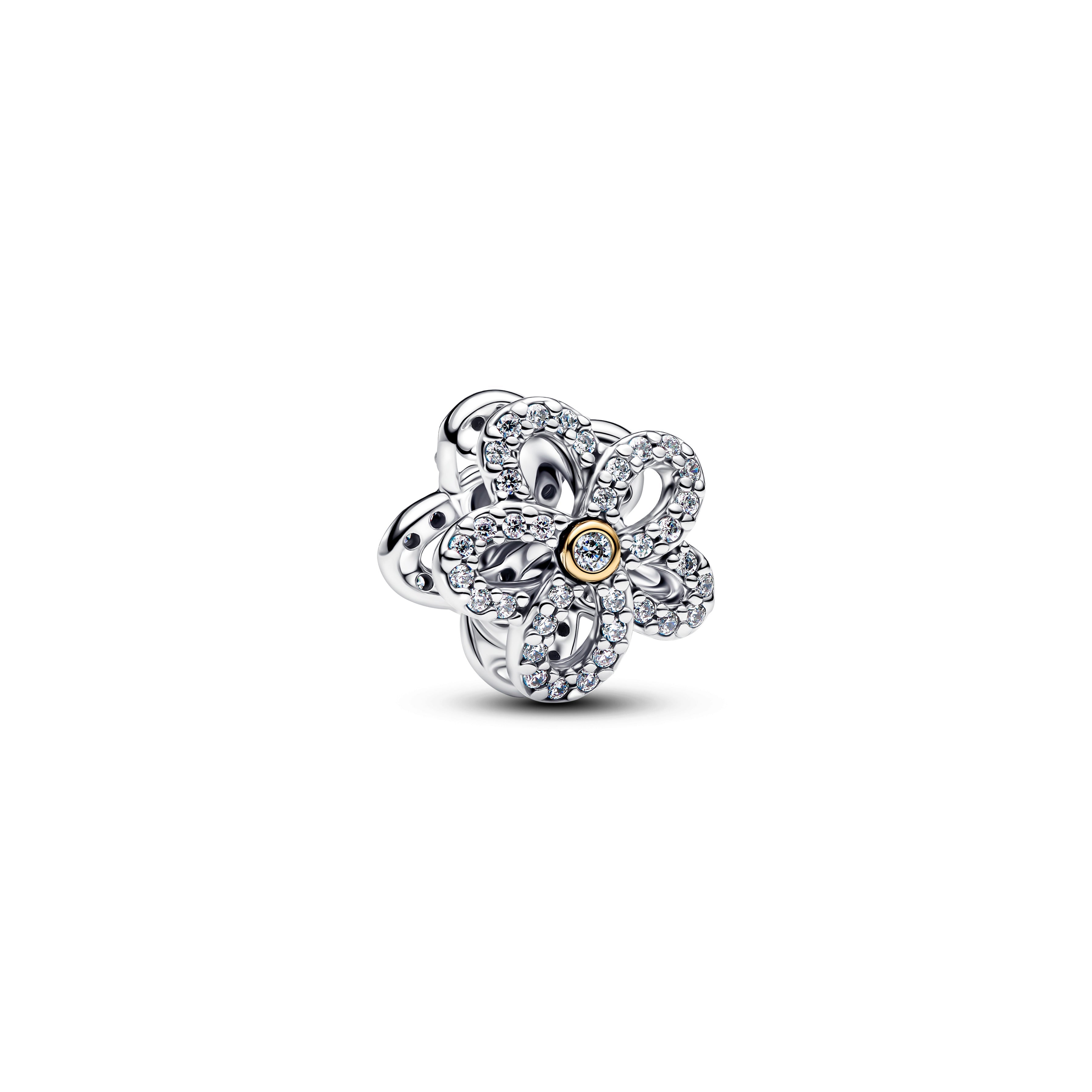 PANDORA Pavé Flower Openwork Charm 14K Gold Plated Unique Metal Blend Flowers Charms Bracelet Charm Jewelry Gift