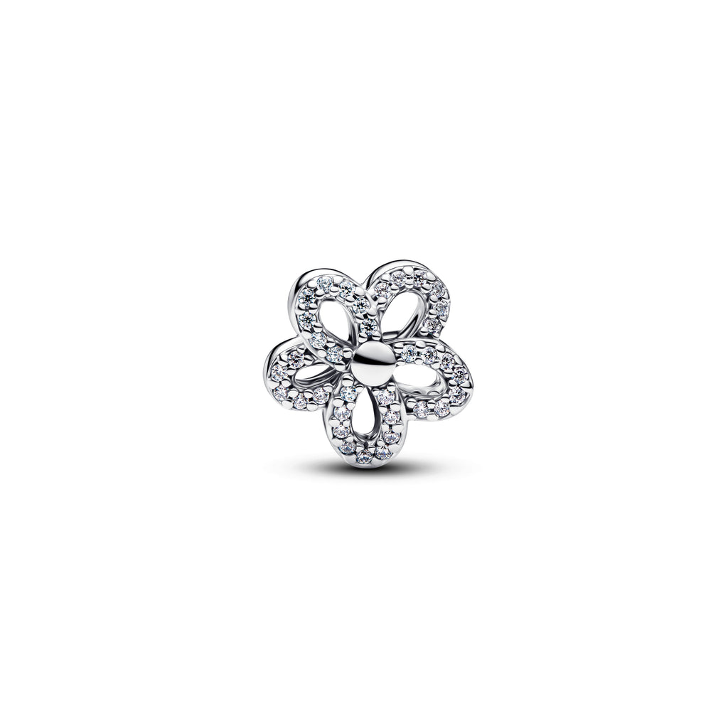 PANDORA Pavé Flower Openwork Charm 14K Gold Plated Unique Metal Blend Flowers Charms Bracelet Charm Jewelry Gift