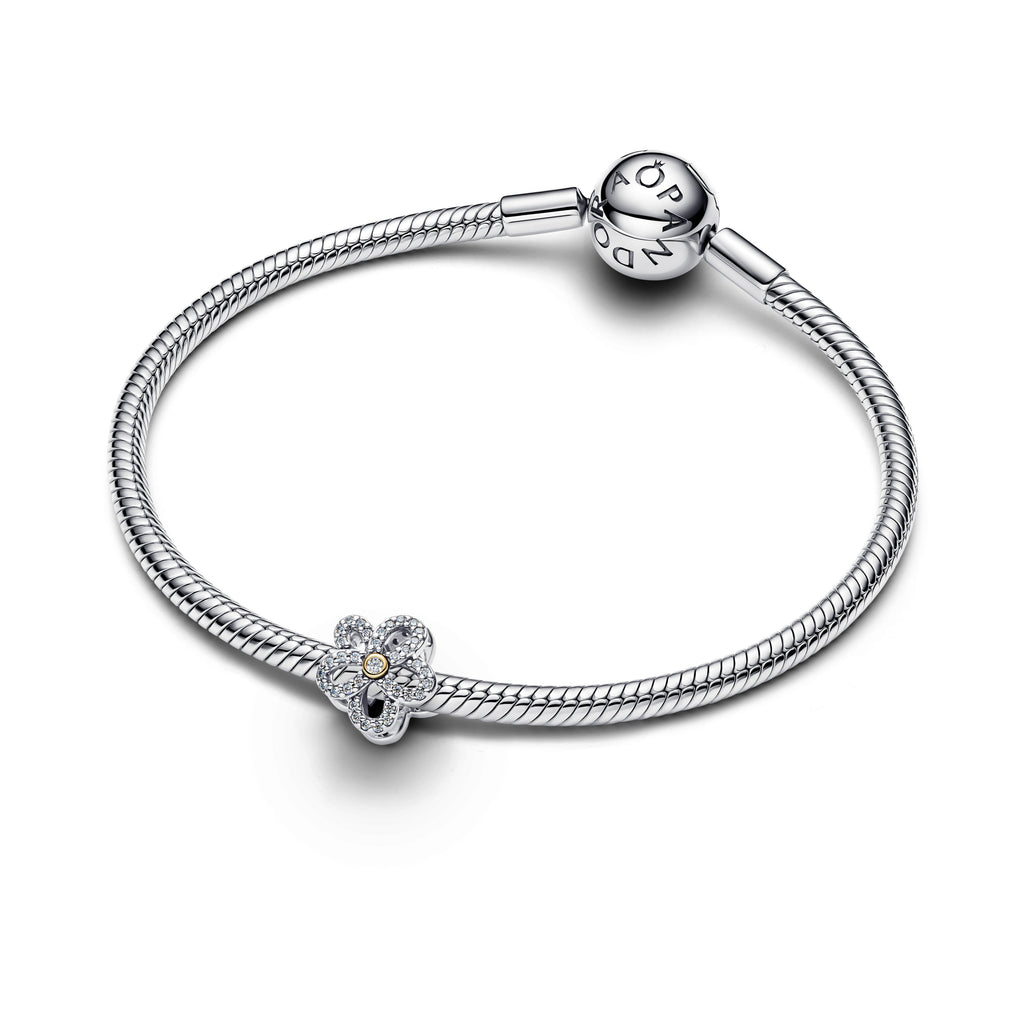PANDORA Pavé Flower Openwork Charm 14K Gold Plated Unique Metal Blend Flowers Charms Bracelet Charm Jewelry Gift