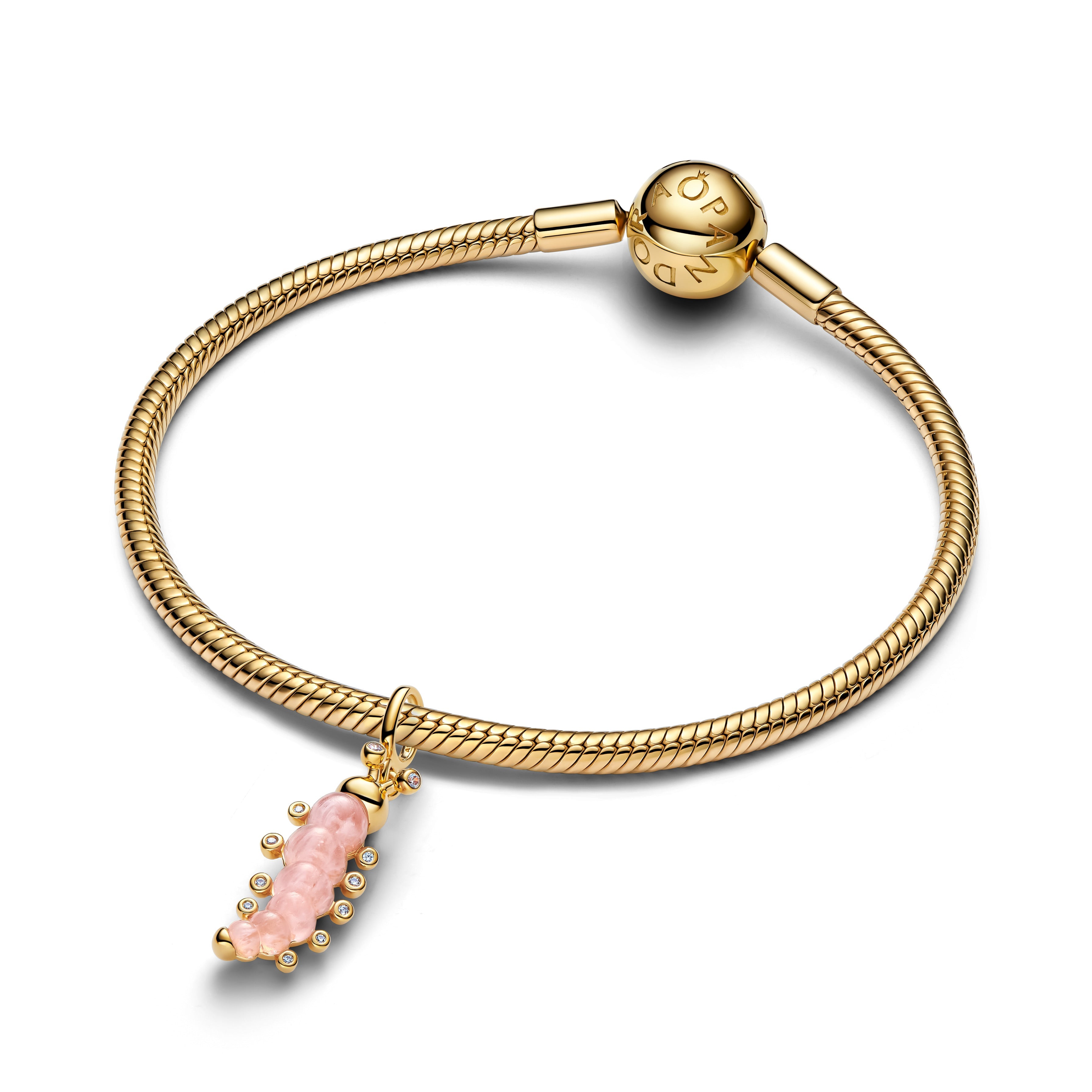 PANDORA Pink Caterpillar Charm 14K Gold Plated Unique Metal Blend Animals Charms Bracelet Charm Jewelry Gift
