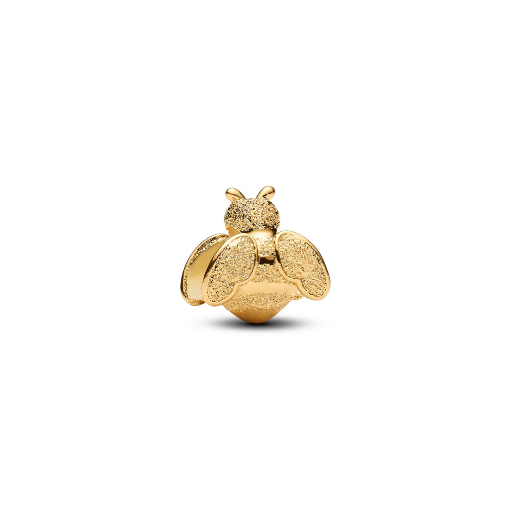 PANDORA Textured Bee Mini Charm 14K Gold Plated Unique Metal Blend Nature Charms Bracelet Charm Jewelry Gift