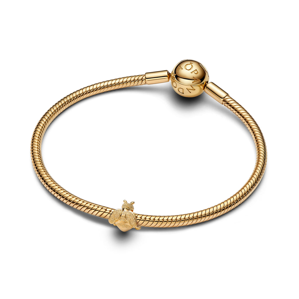 PANDORA Textured Bee Mini Charm 14K Gold Plated Unique Metal Blend Nature Charms Bracelet Charm Jewelry Gift