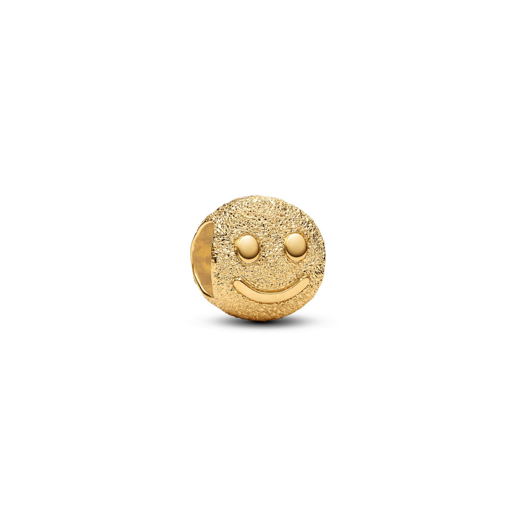 PANDORA Textured Happy Face Mini Charm 14K Gold Plated Unique Metal Blend Symbols Charms Bracelet Charm Jewelry Gift