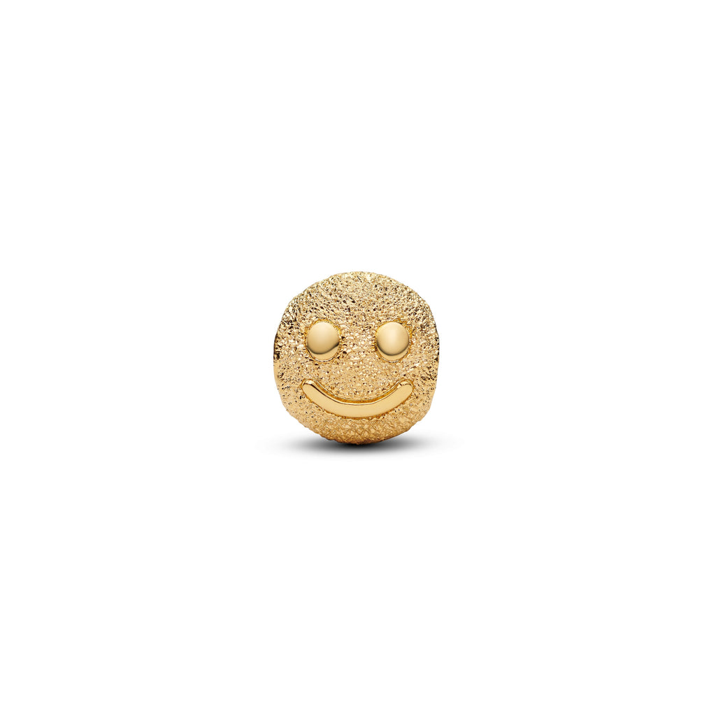 PANDORA Textured Happy Face Mini Charm 14K Gold Plated Unique Metal Blend Symbols Charms Bracelet Charm Jewelry Gift