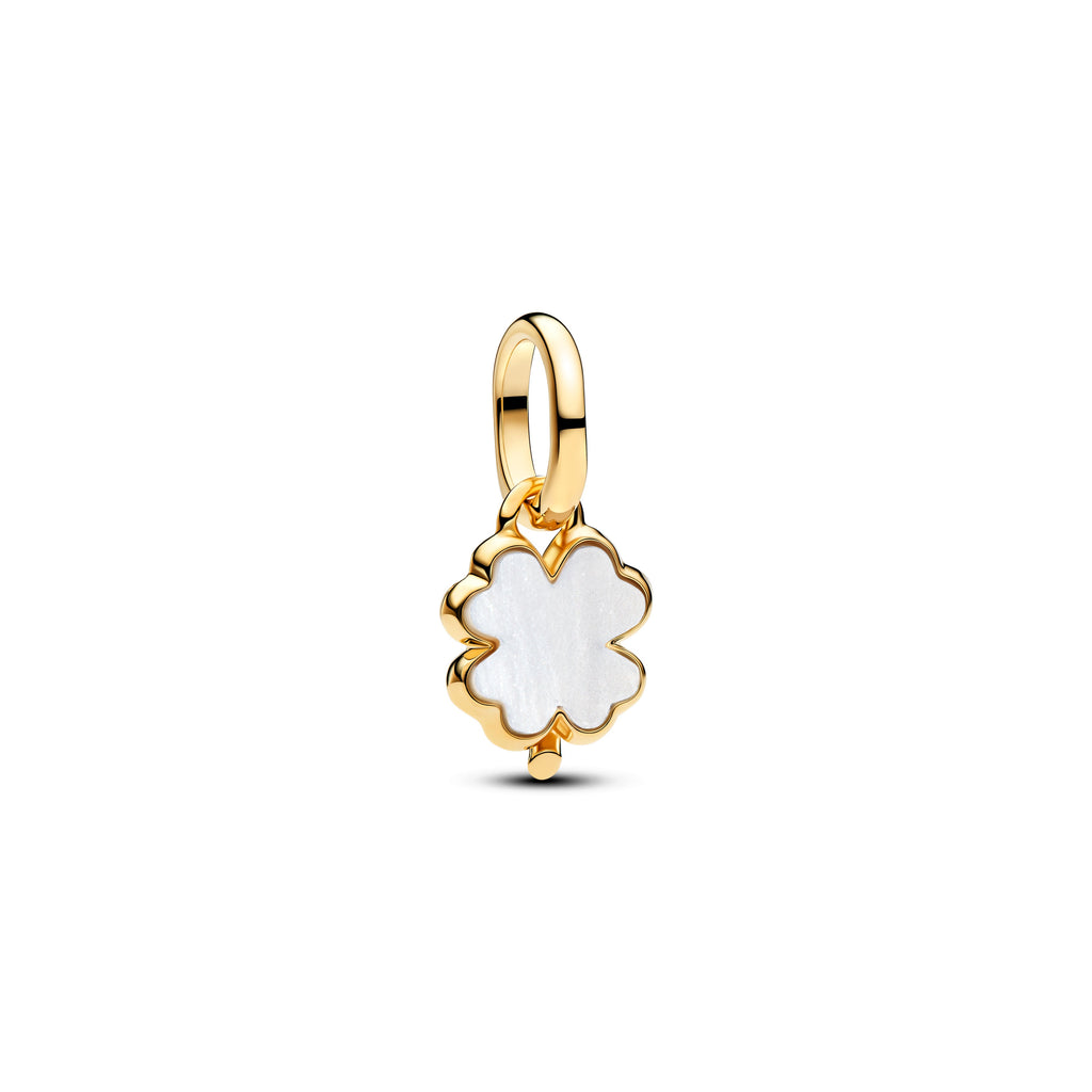 PANDORA White Lucky Clover Dangle Charm 14K Gold Plated Unique Metal Blend Four Leaf Clover Charms Bracelet Charm Jewelry Gift