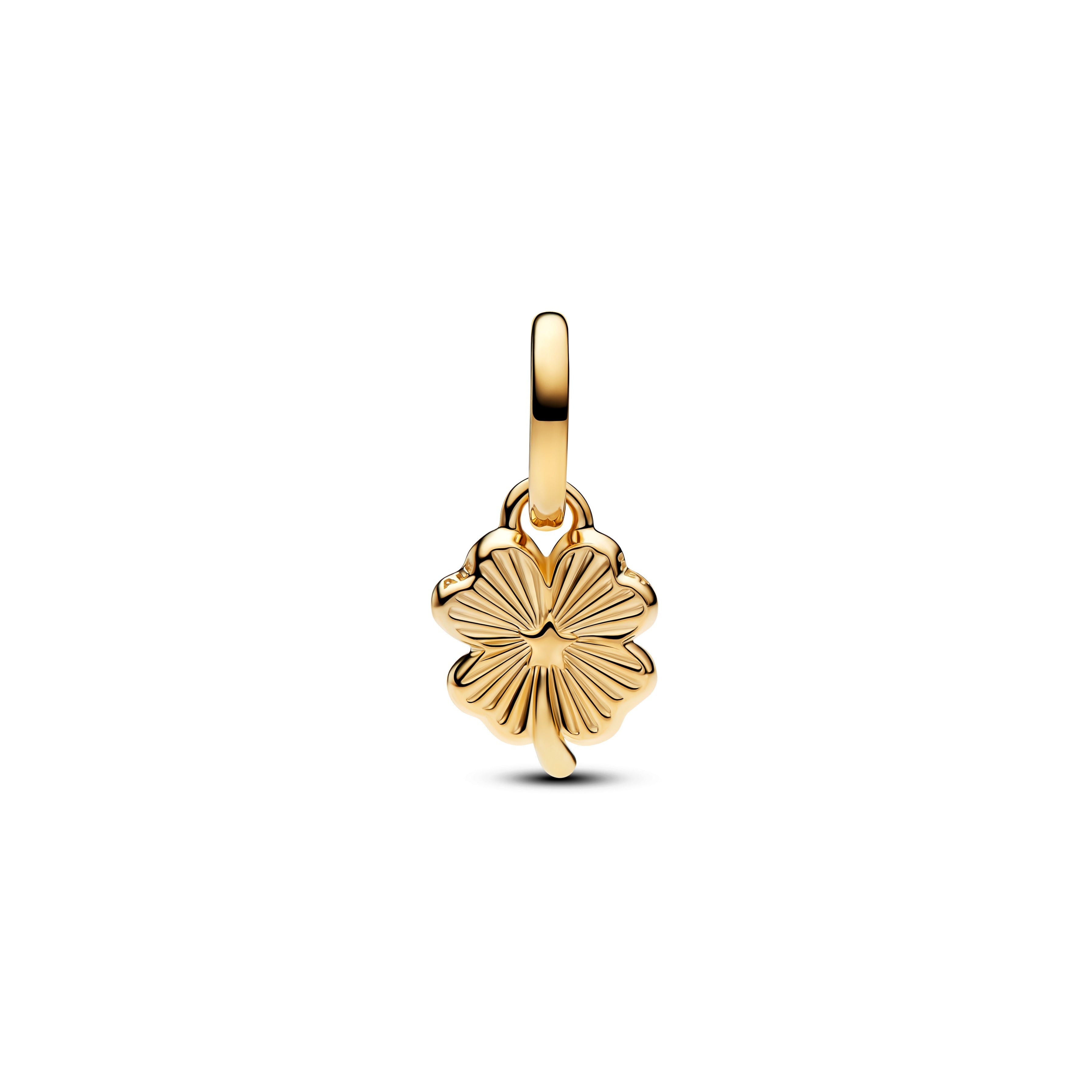 PANDORA White Lucky Clover Dangle Charm 14K Gold Plated Unique Metal Blend Four Leaf Clover Charms Bracelet Charm Jewelry Gift