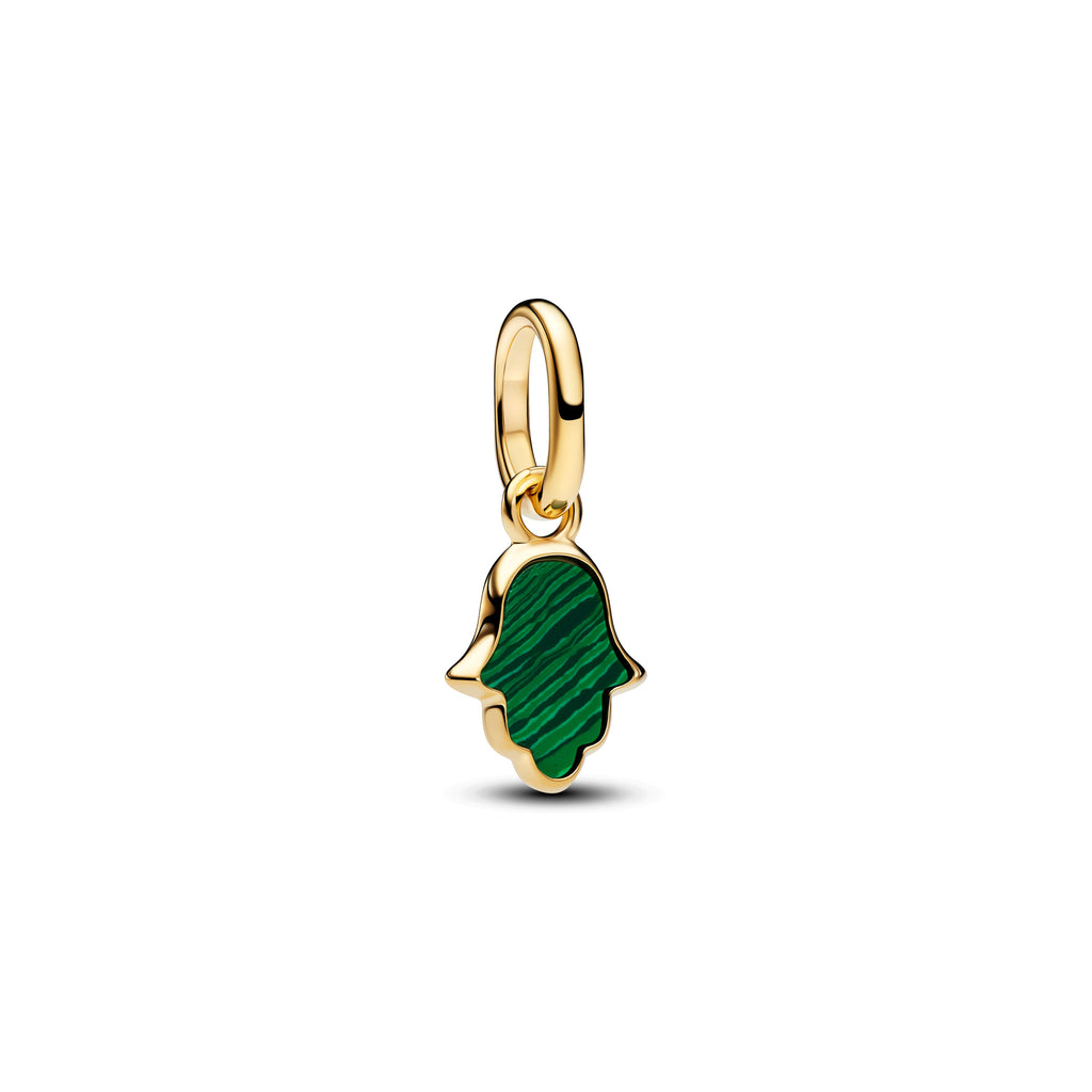 PANDORA Green Hamsa Hand Mini Dangle Charm 14K Gold Plated Unique Metal Blend Summer Charms Bracelet Charm Jewelry Gift