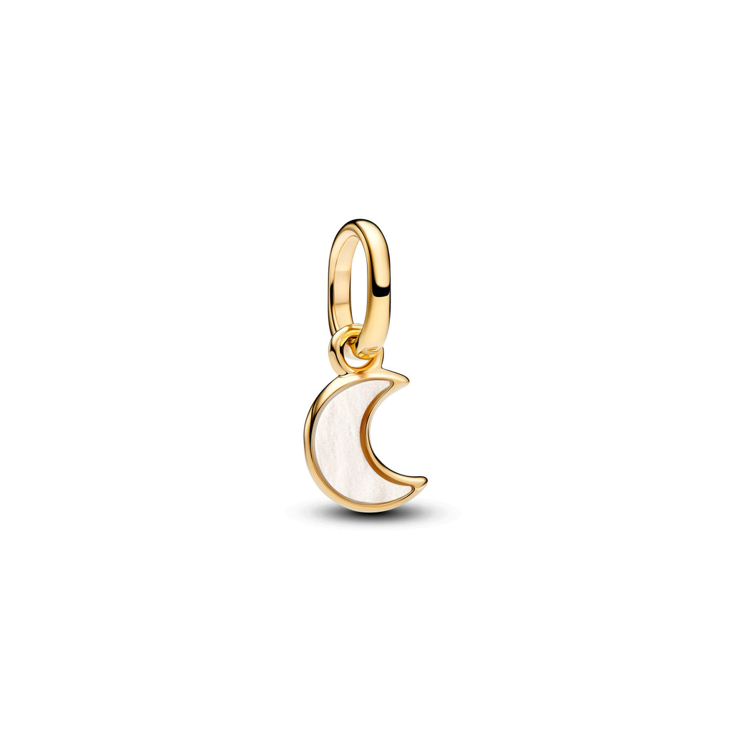 PANDORA White Crescent Moon Mini Dangle Charm 14K Gold Plated Unique Metal Blend Summer Charms Bracelet Charm Jewelry Gift