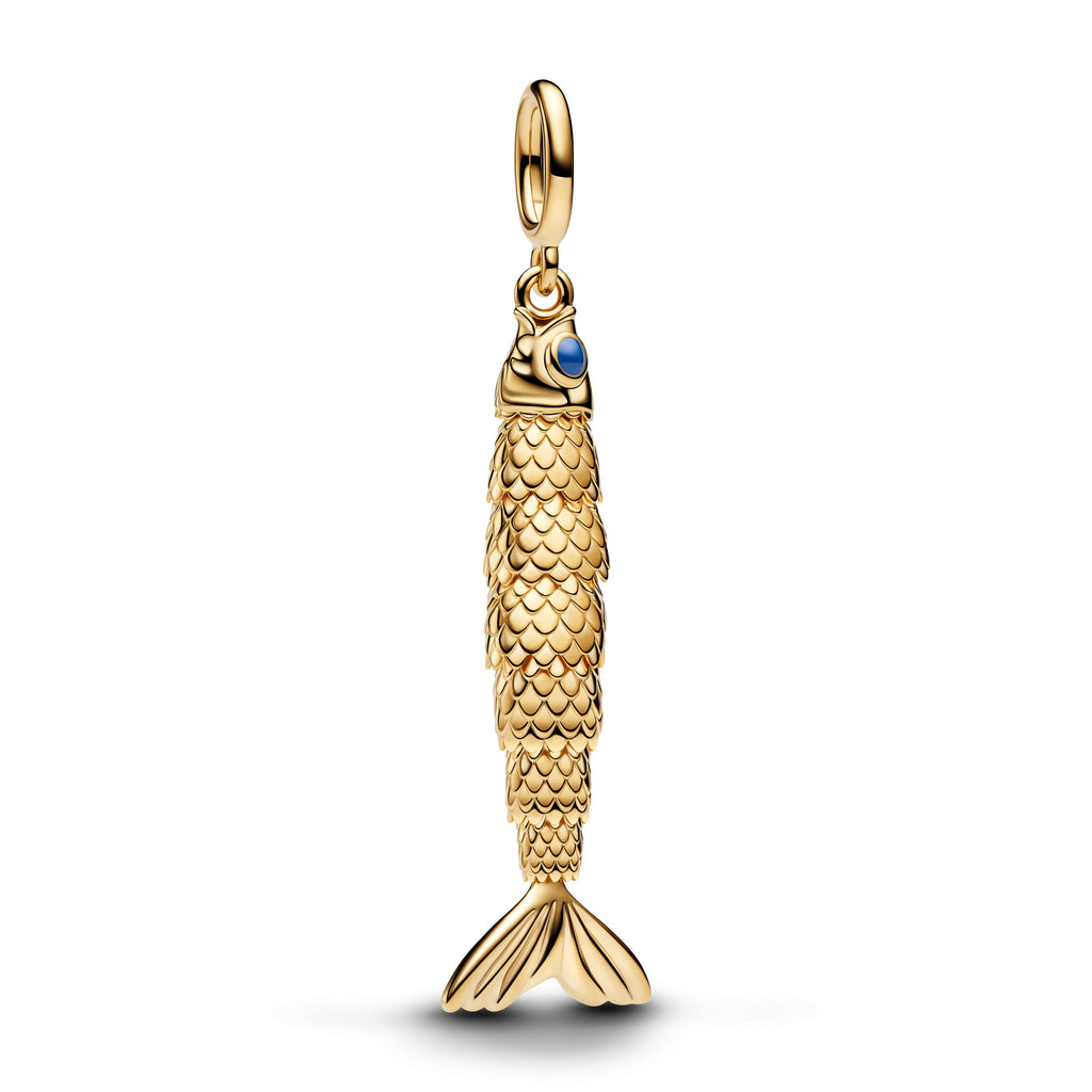 PANDORA Articulated Fish Dangle Charm 14K Gold Plated Unique Metal Blend Animals Charms Bracelet Charm Jewelry Gift