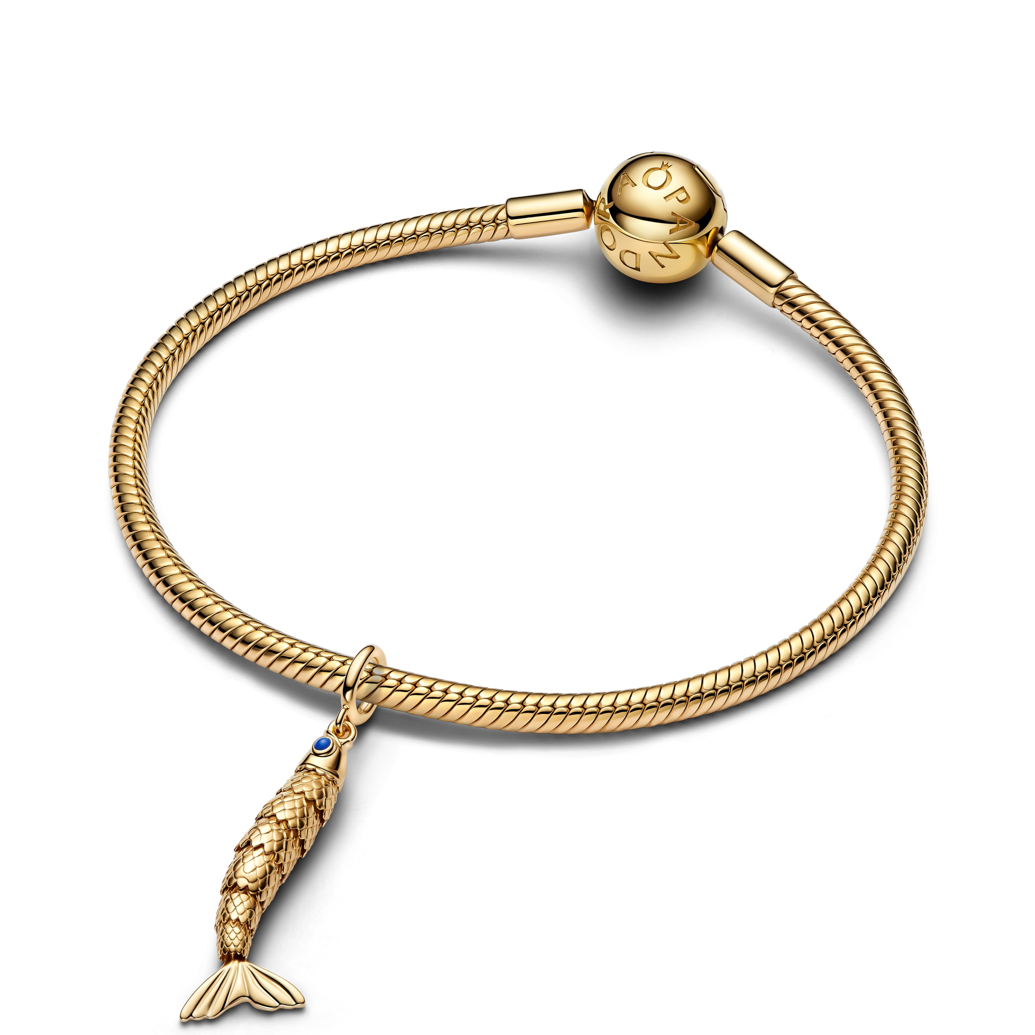 PANDORA Articulated Fish Dangle Charm 14K Gold Plated Unique Metal Blend Animals Charms Bracelet Charm Jewelry Gift