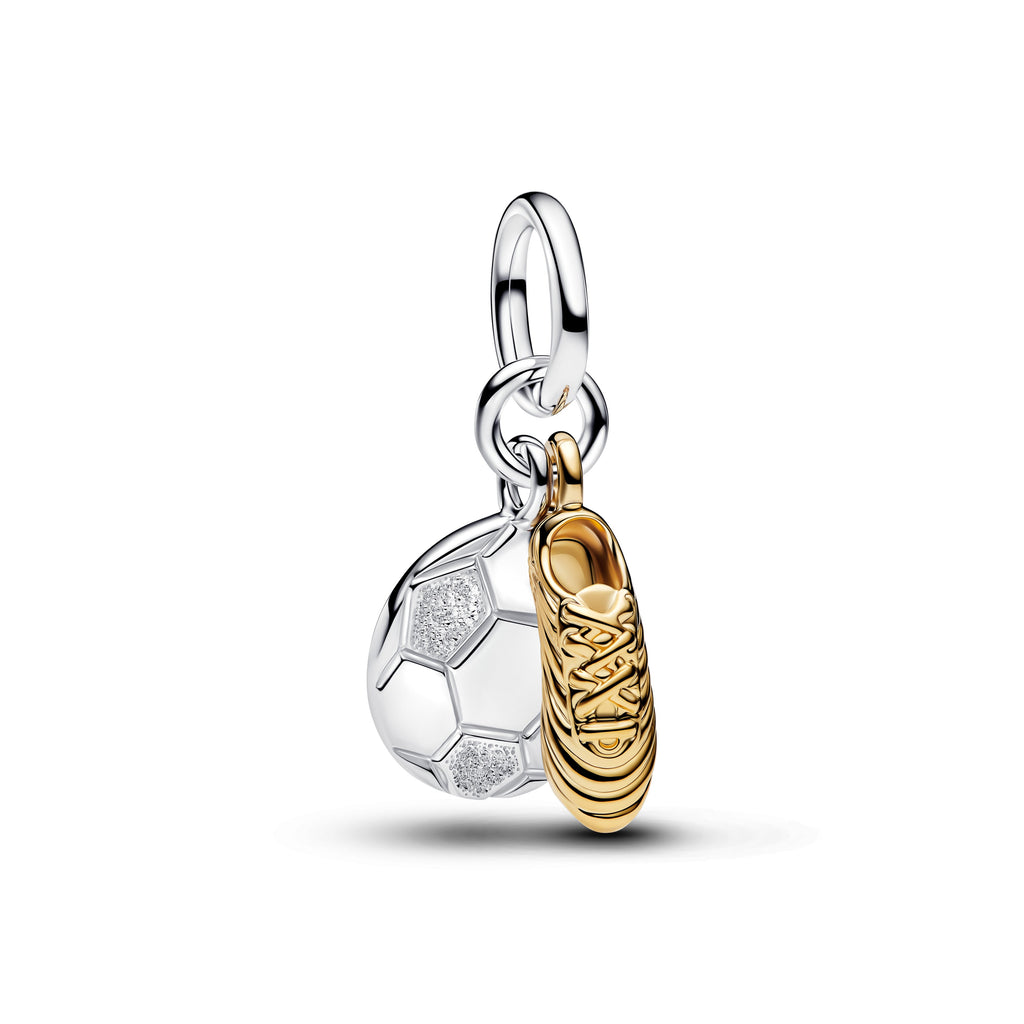 PANDORA Soccer Shoe Double Dangle Charm 14K Gold Plated Unique Metal Blend Sports Charms Bracelet Charm Jewelry Gift
