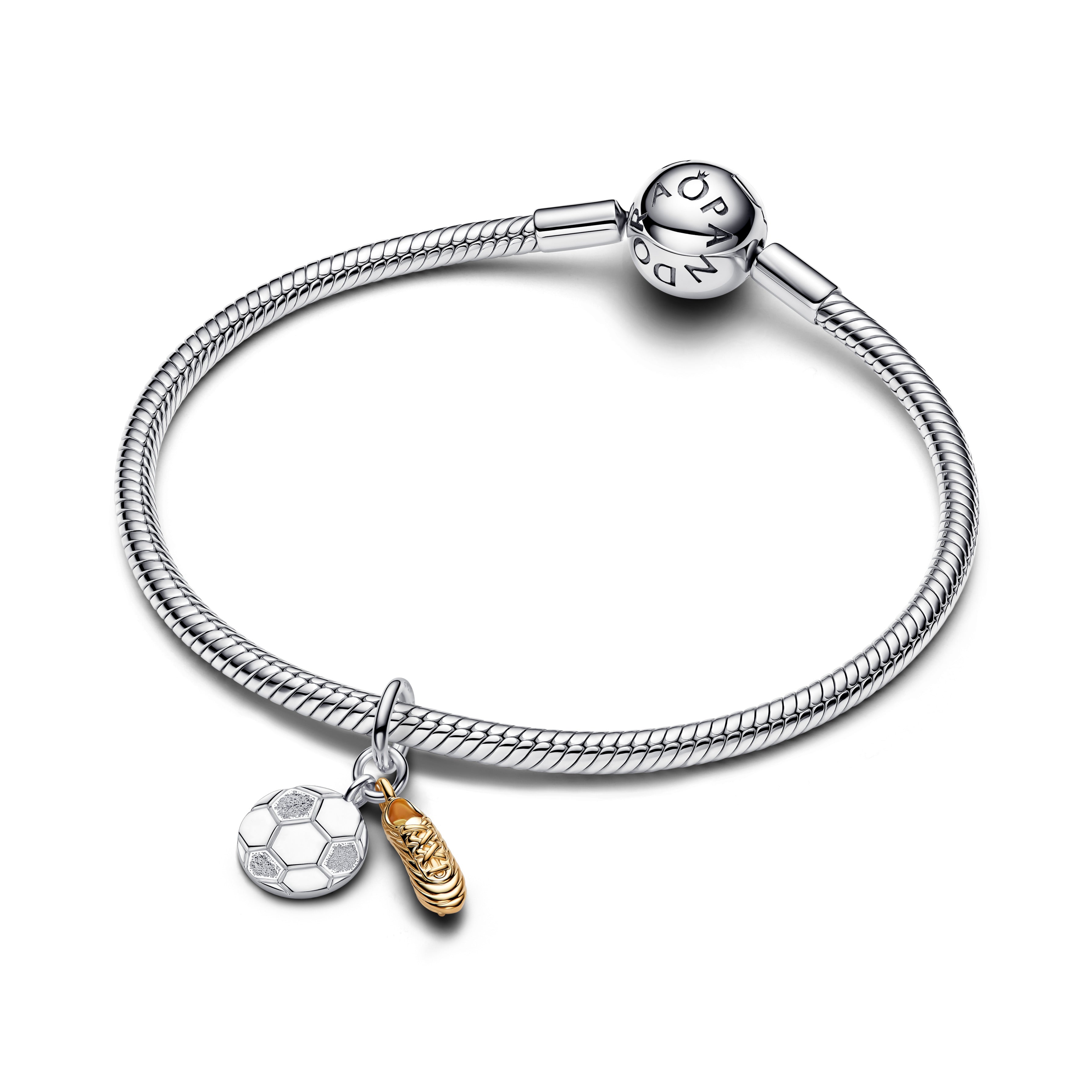 PANDORA Soccer Shoe Double Dangle Charm 14K Gold Plated Unique Metal Blend Sports Charms Bracelet Charm Jewelry Gift