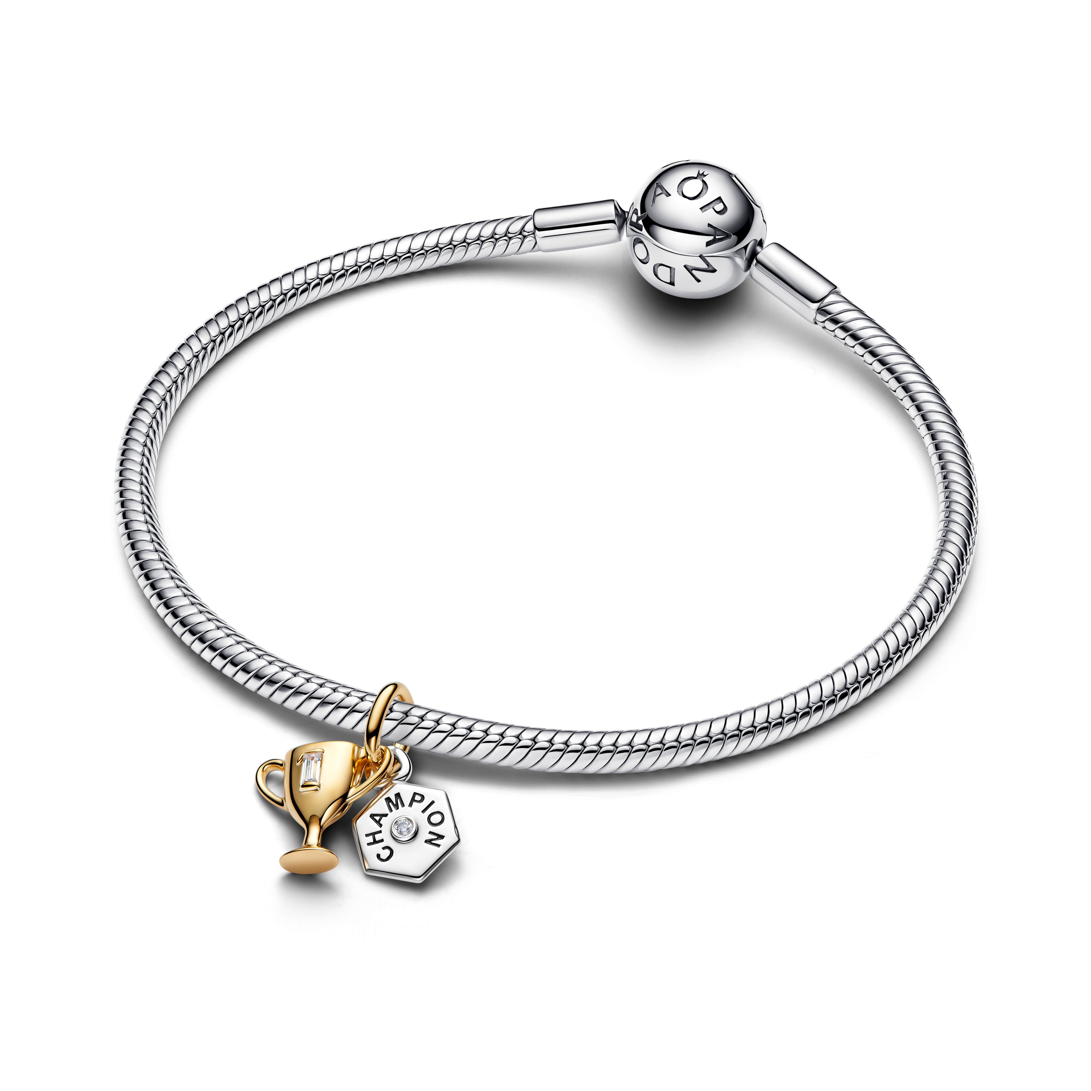 PANDORA Engravable Trophy Double Dangle Charm 14K Gold Plated Unique Metal Blend Sports Charms Bracelet Charm Jewelry Gift