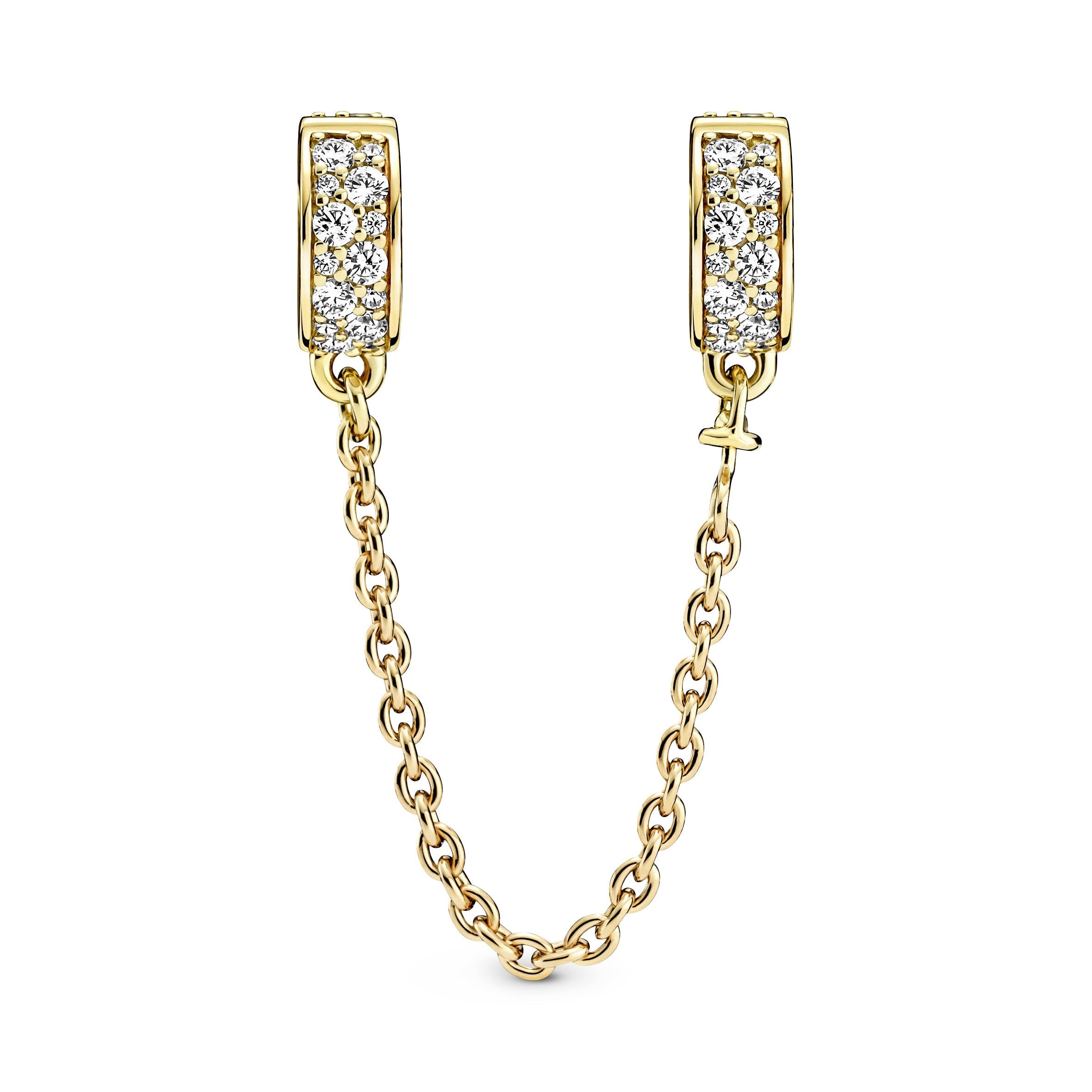 PANDORA Clear Pavé Safety Chain Clip Charm 14K Gold Plated Unique Metal Blend Charms Bracelet Charm Jewelry Gift