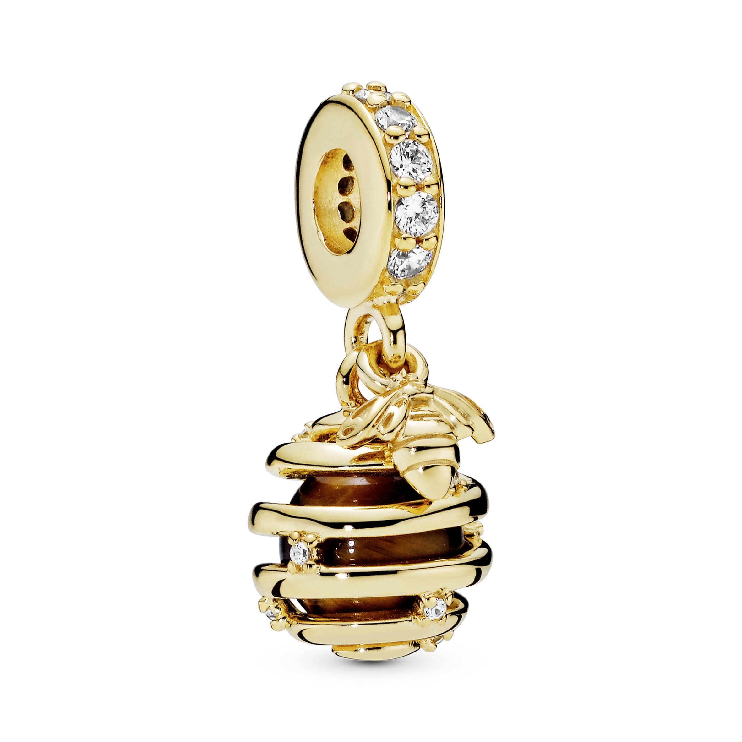 PANDORA Sparkling Beehive Dangle Charm 14K Gold Plated Unique Metal Blend Brown Animals Charms Bracelet Charm Jewelry Gift