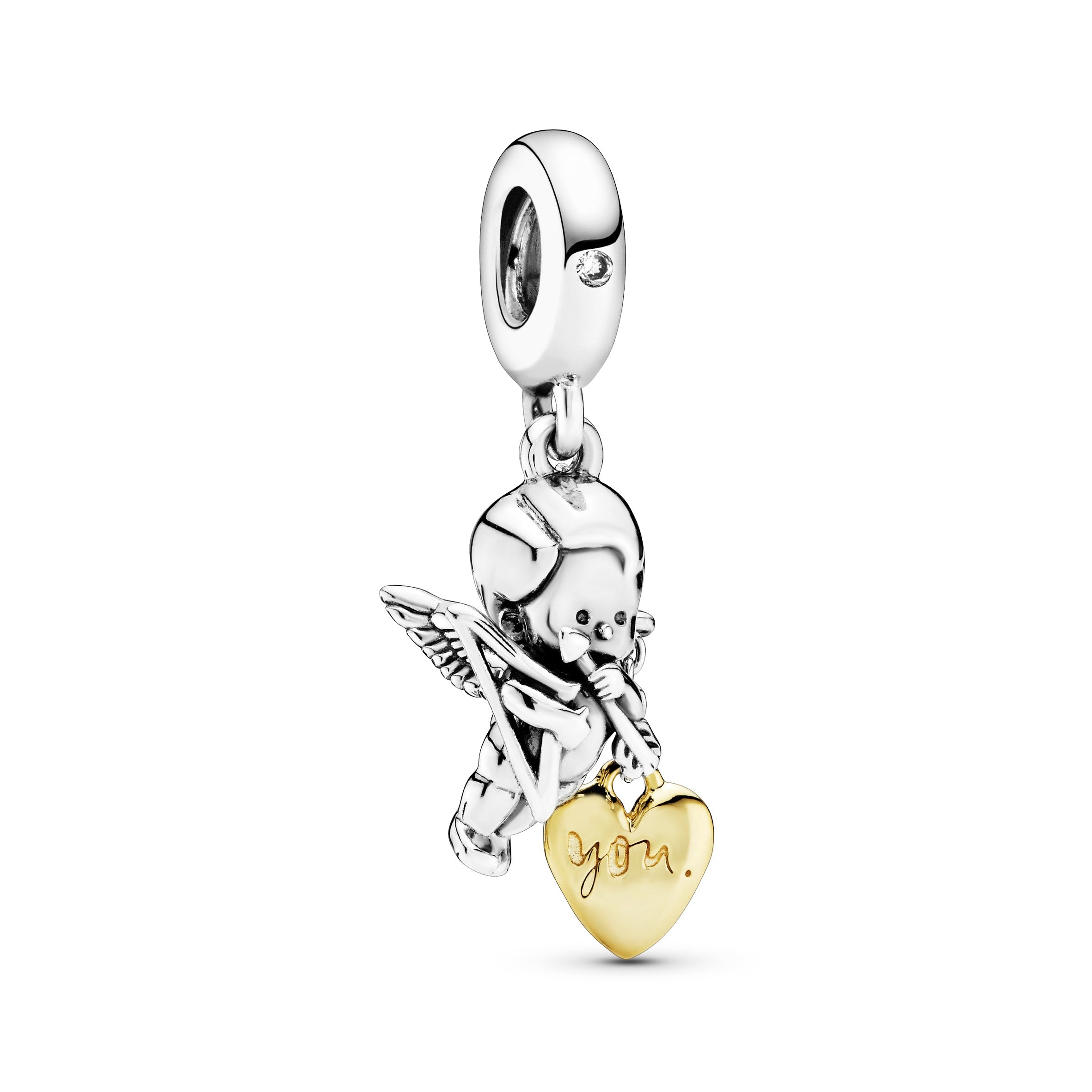 PANDORA Cupid And You Heart Dangle Charm 14K Gold Plated Unique Metal Blend Love Charms Bracelet Charm Jewelry Gift